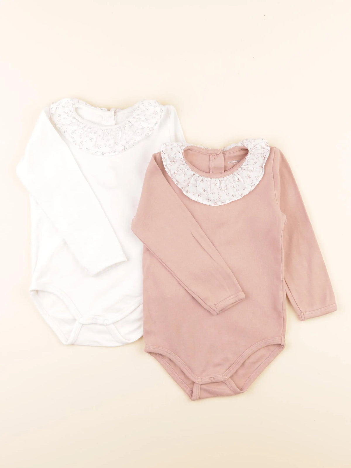 Vertbaudet - lot de 2 bodies en coton rose, blanc - 2 ans