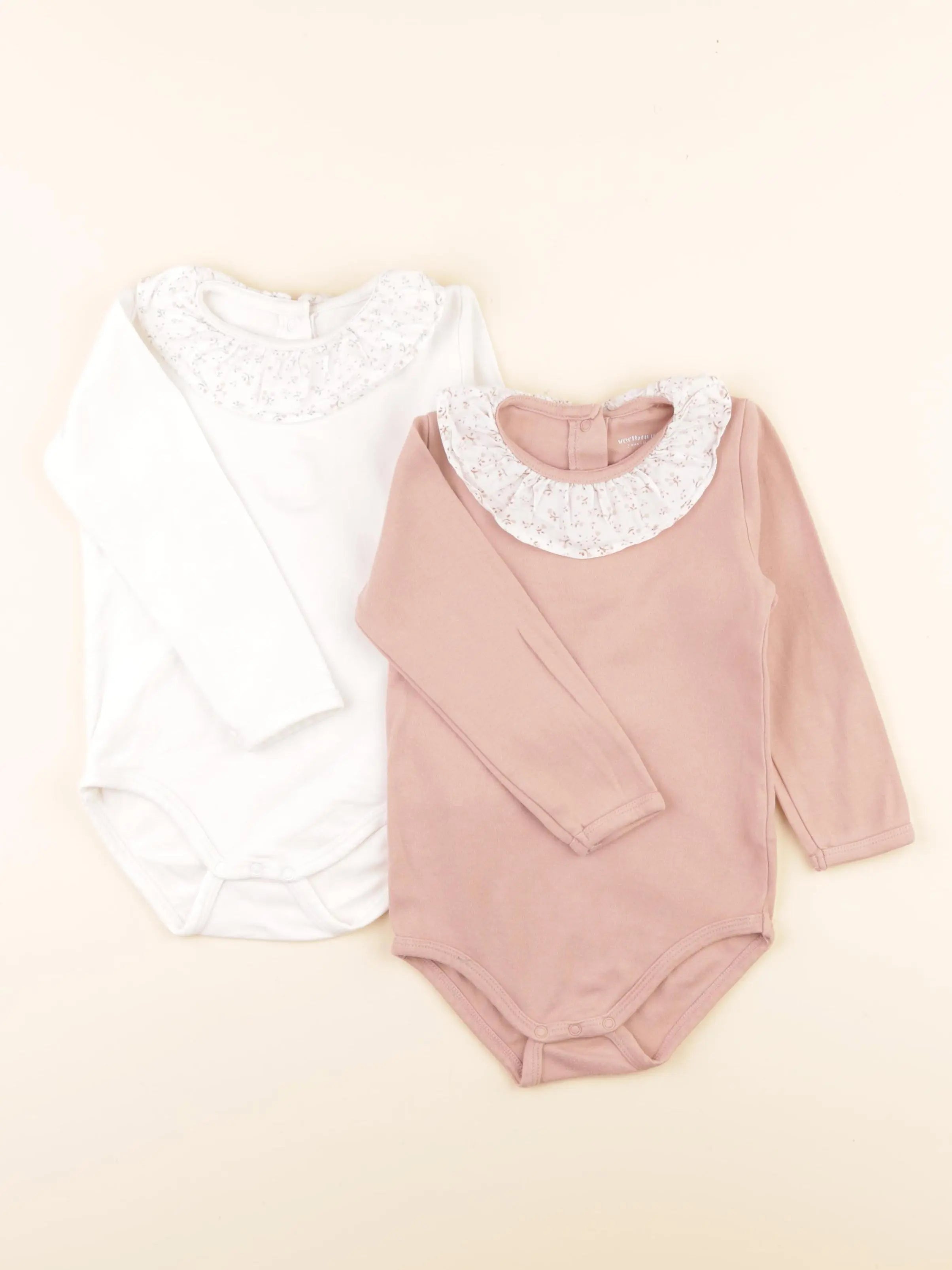 Vertbaudet - lot de 2 bodies en coton rose, blanc - 2 ans