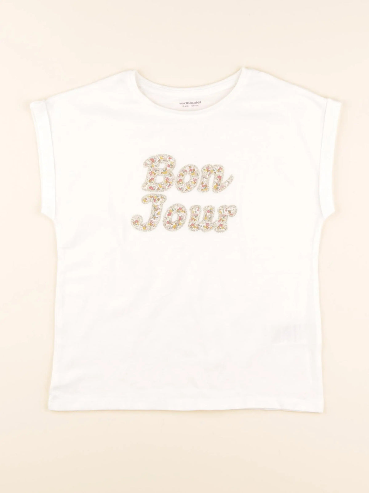 Vertbaudet - tee-shirt beige - 8 ans
