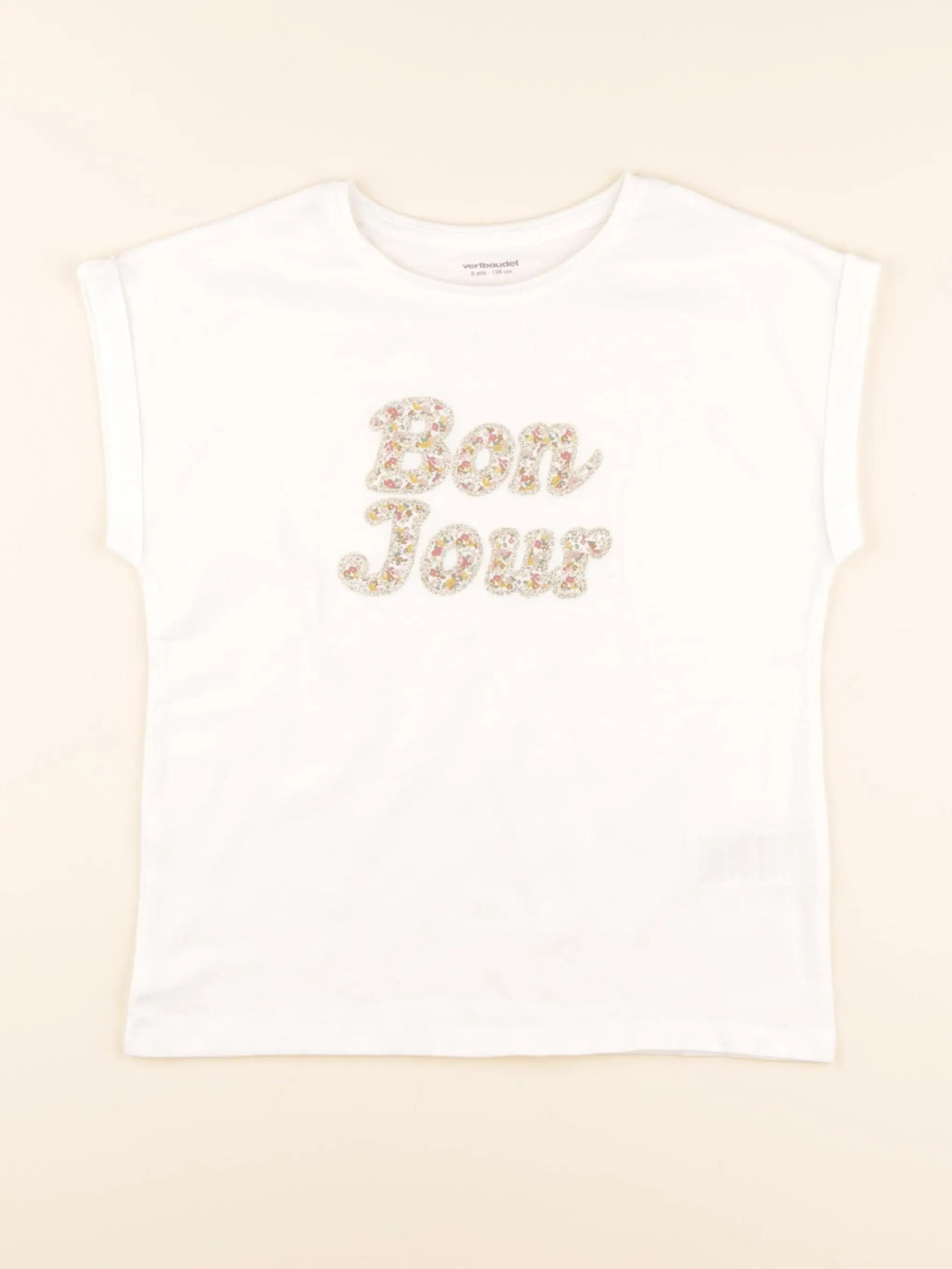 Vertbaudet - tee-shirt beige - 8 ans