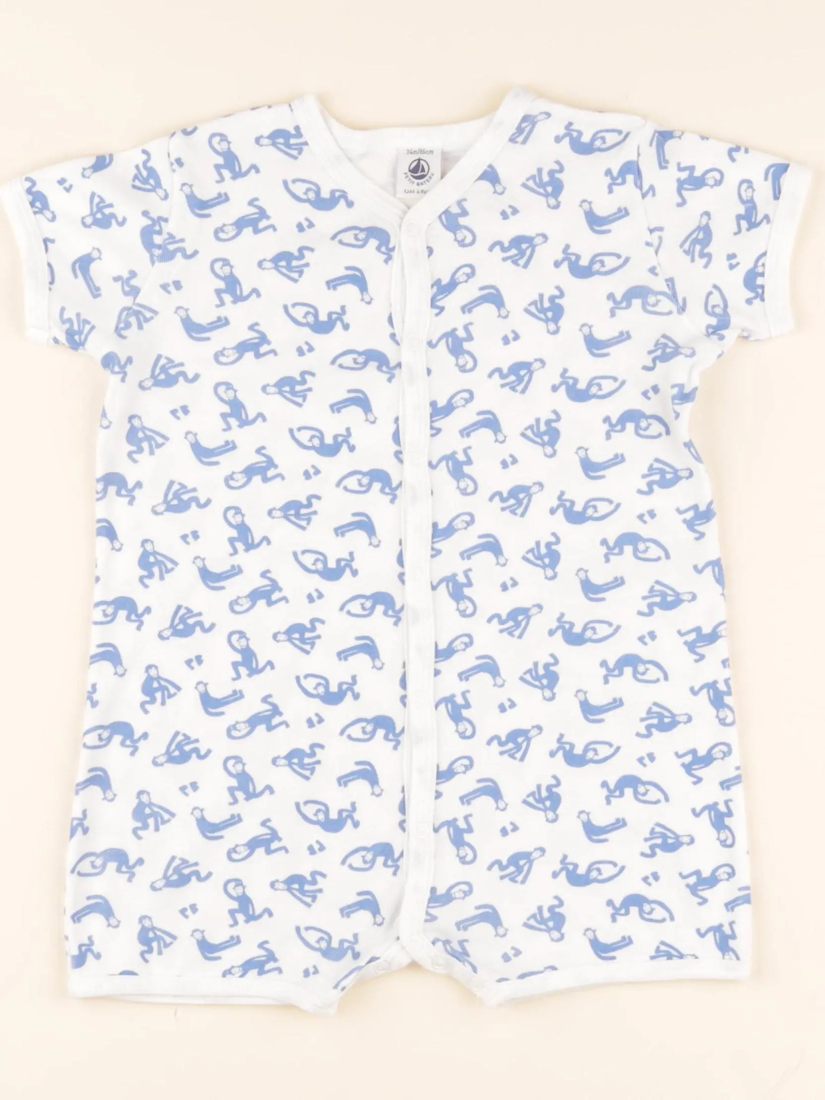 Pyjama coton blanc, bleu
