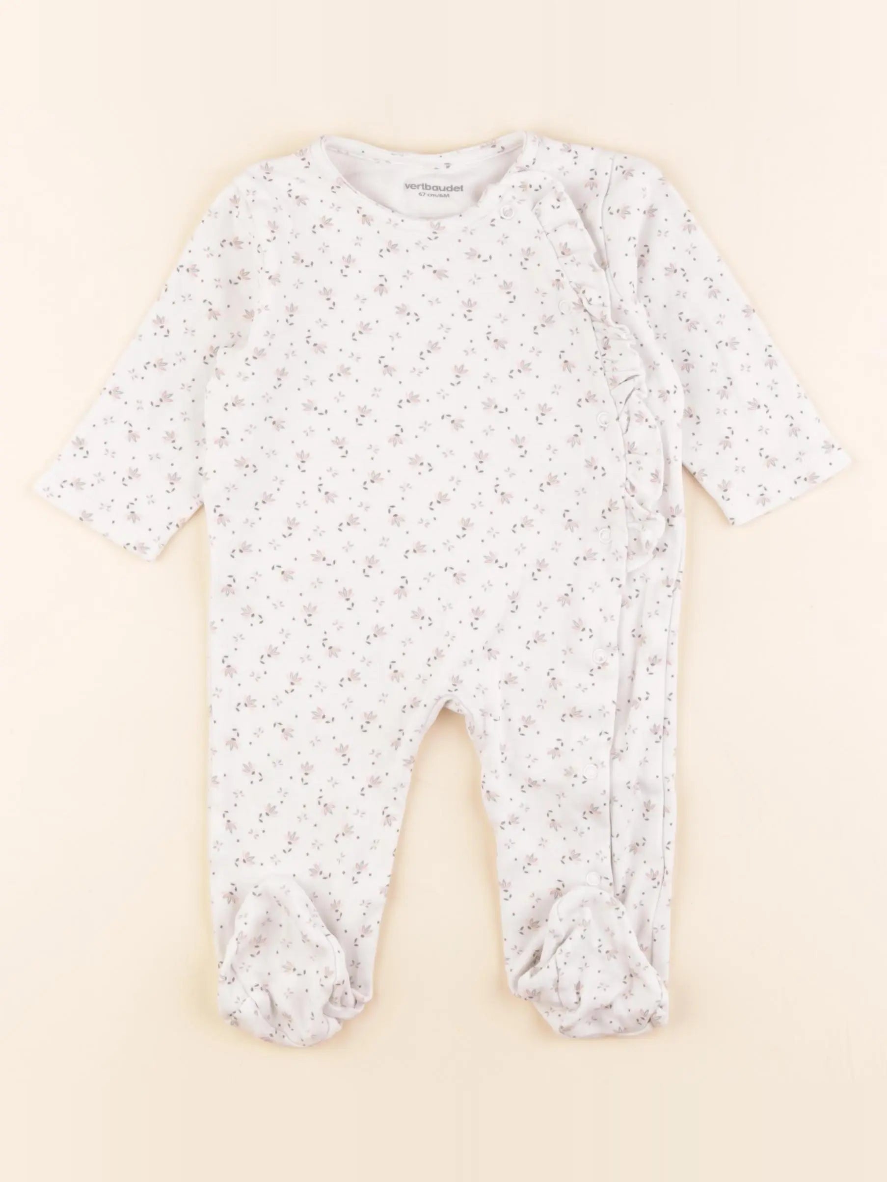 Vertbaudet - pyjama coton rose, blanc - 6 mois