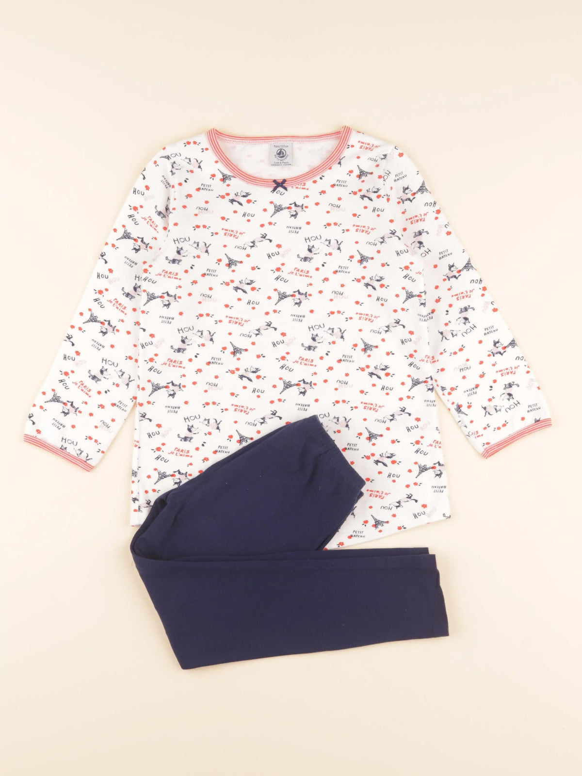 Pyjama coton blanc, bleu