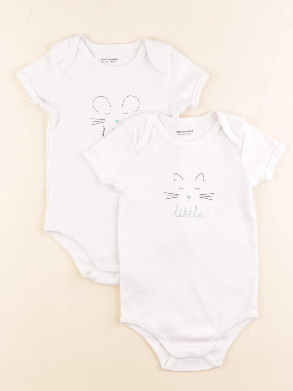 Vertbaudet - lot de 2 bodies en coton blanc - 24 mois