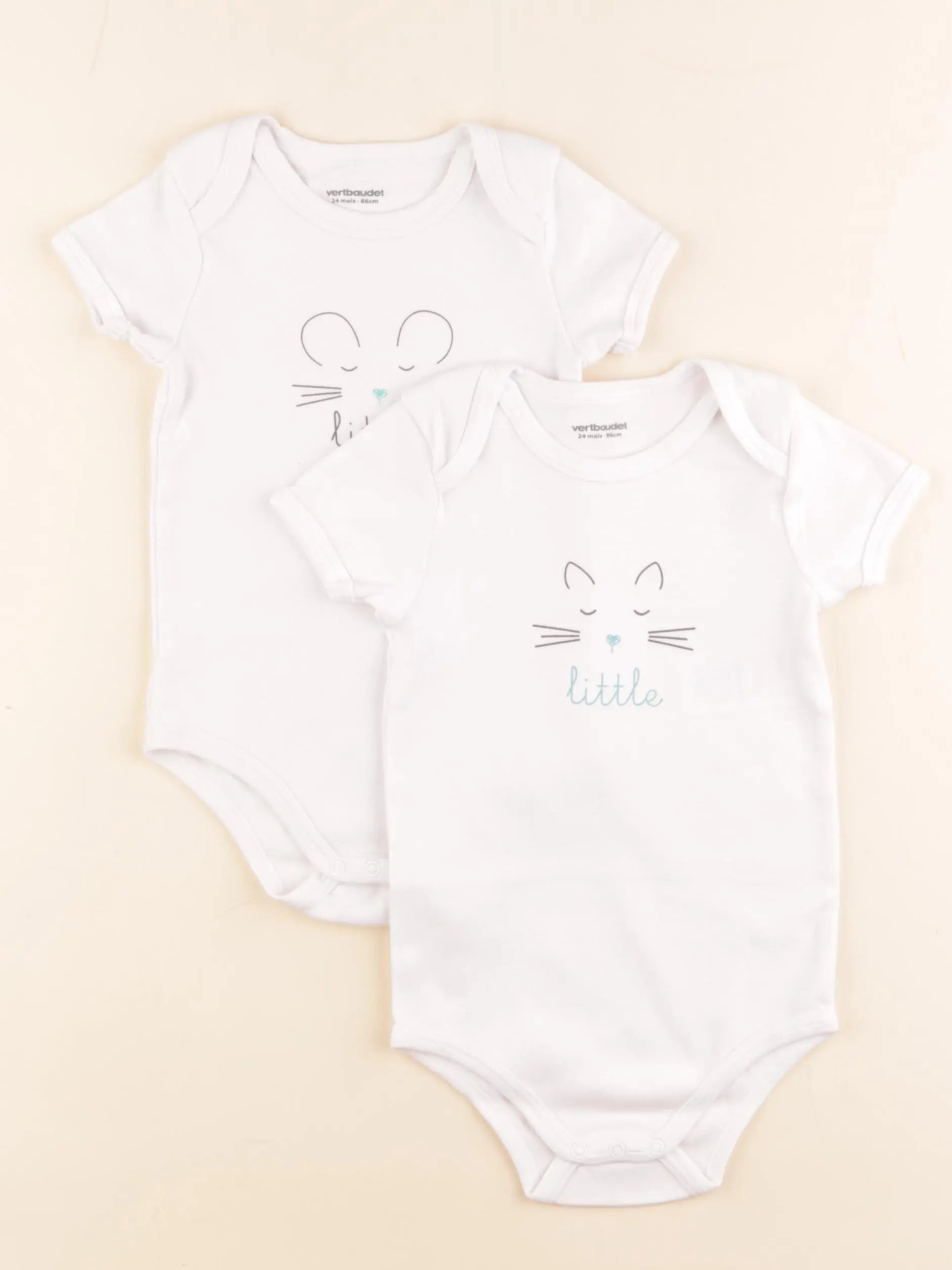 Vertbaudet - lot de 2 bodies en coton blanc - 24 mois