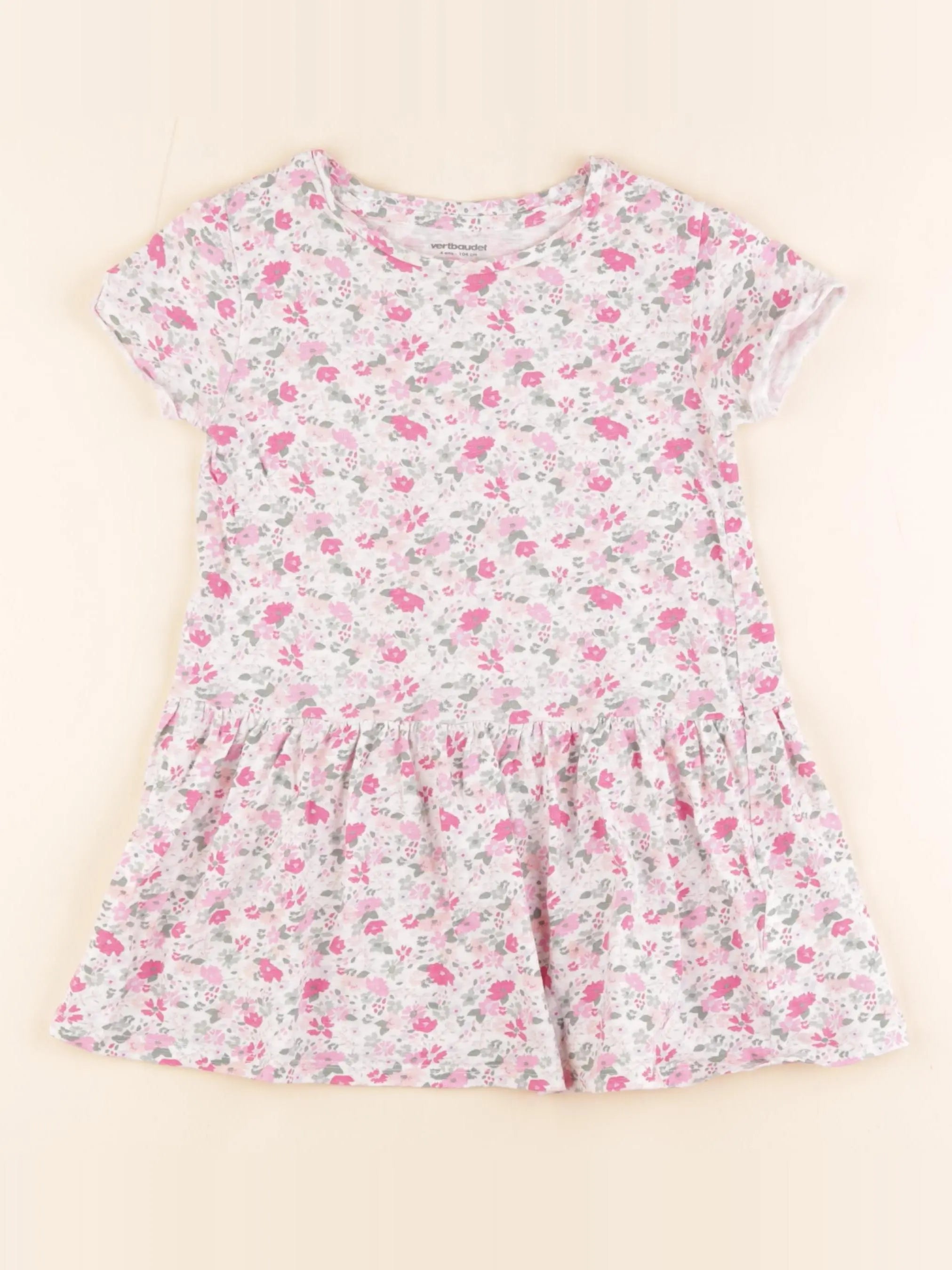 Vertbaudet - robe blanc, rose - 4 ans