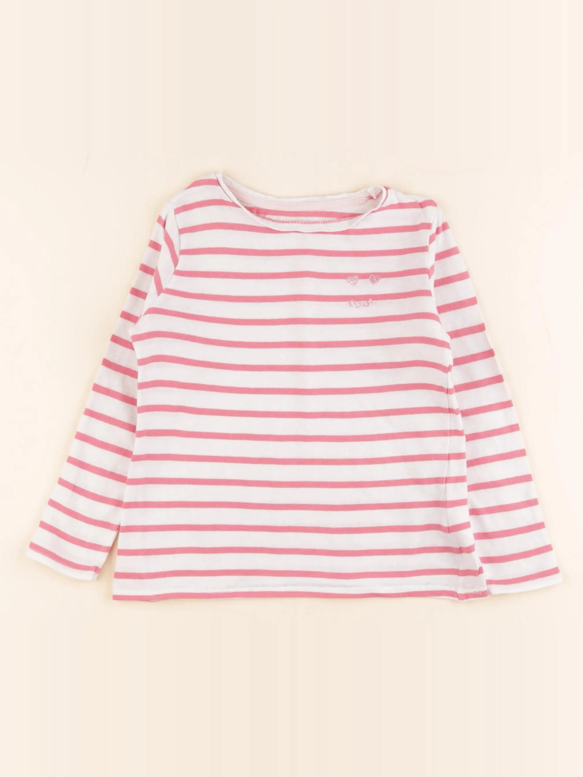 Vertbaudet - tee-shirt blanc, rose - 4 ans