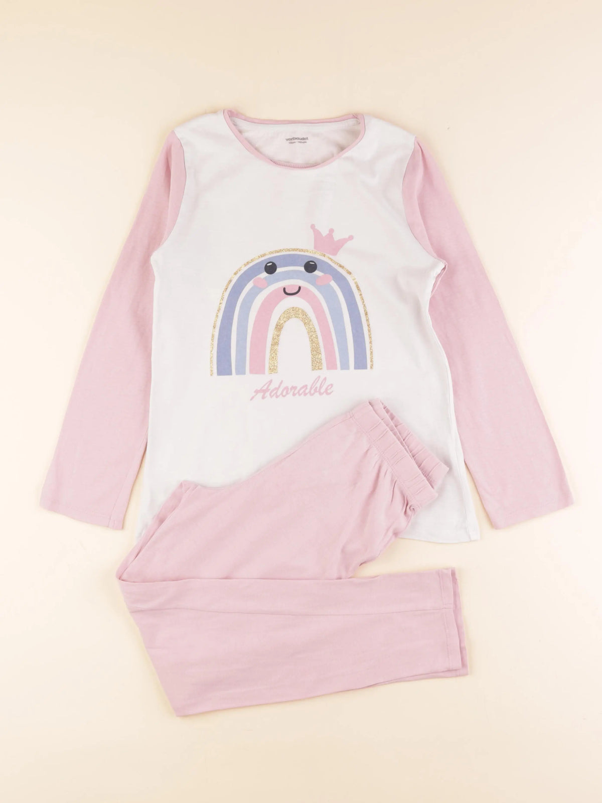 Vertbaudet - pyjama coton blanc, rose - 10 ans