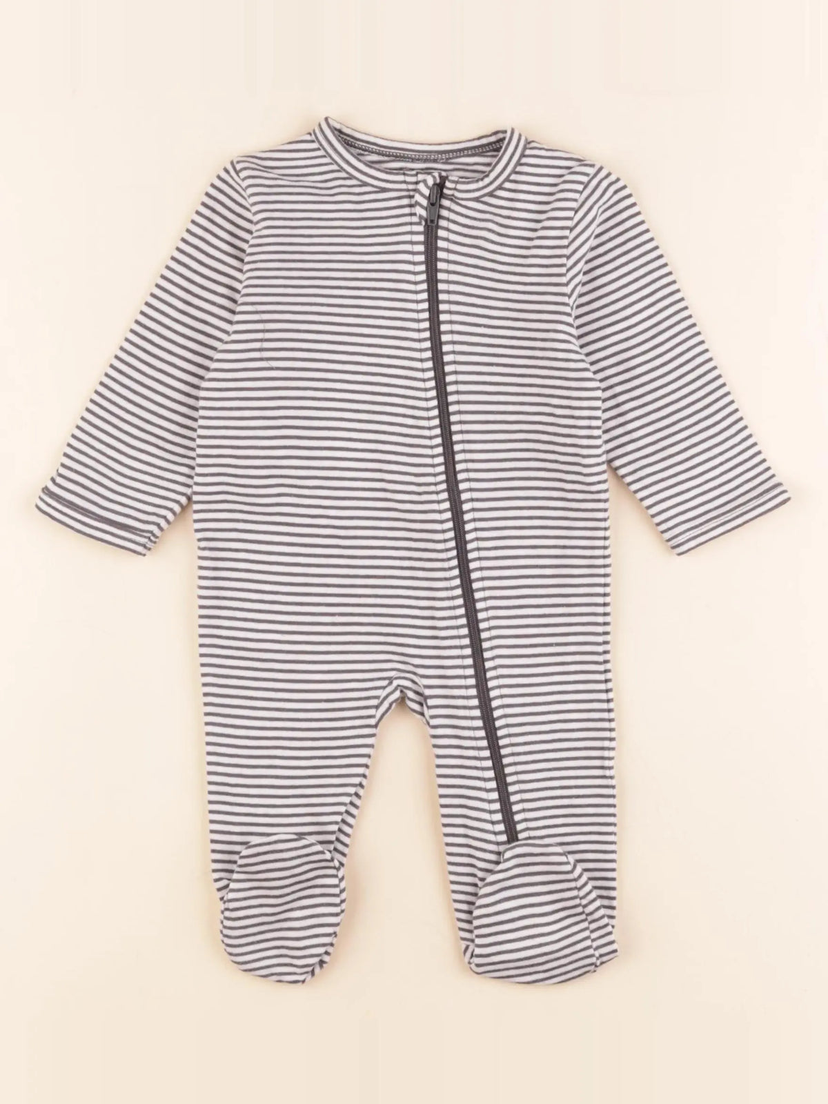 Vertbaudet - pyjama coton gris, blanc - 3 mois