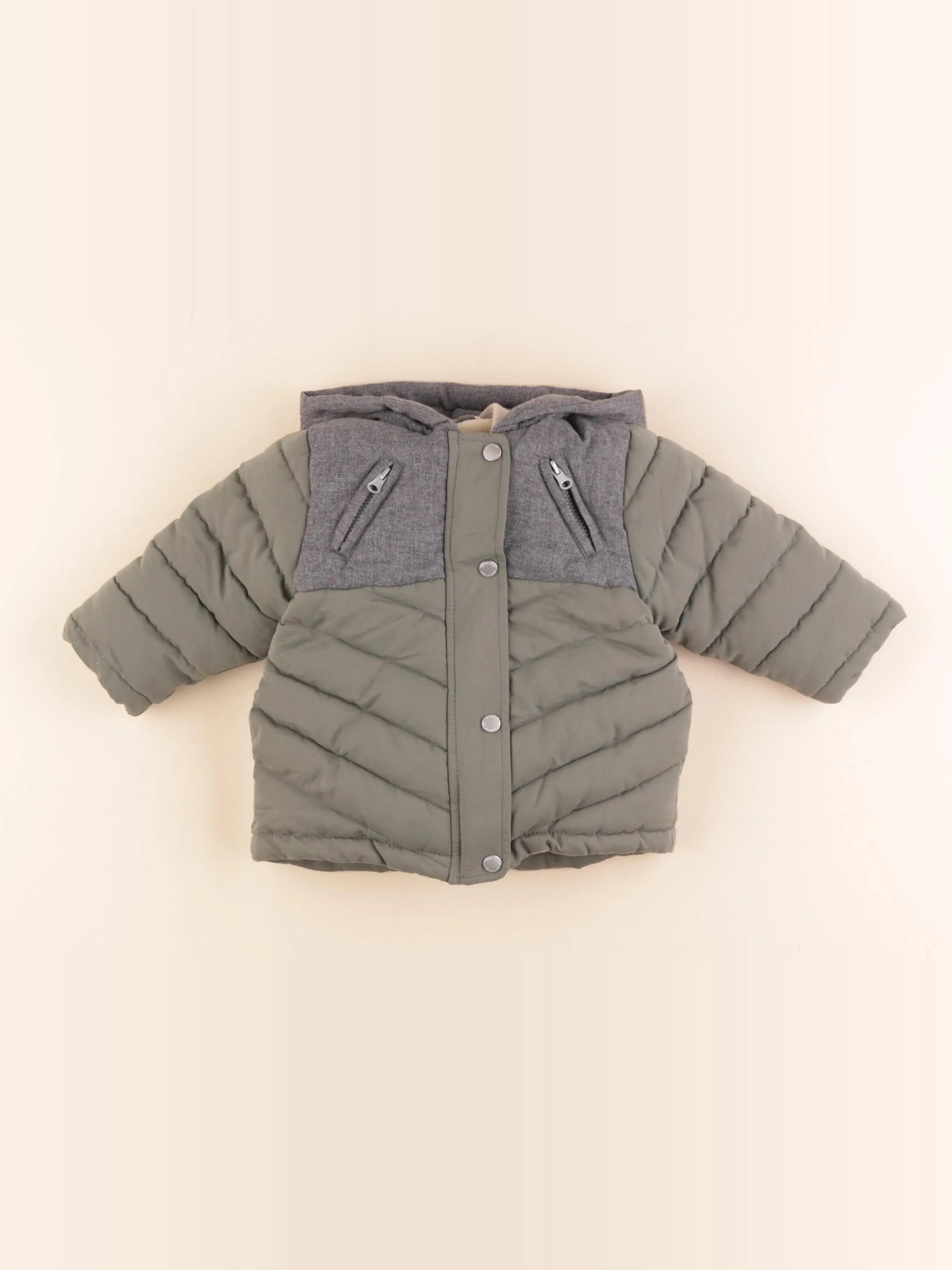 Vertbaudet - manteau doublure amovible vert, gris - 9 mois