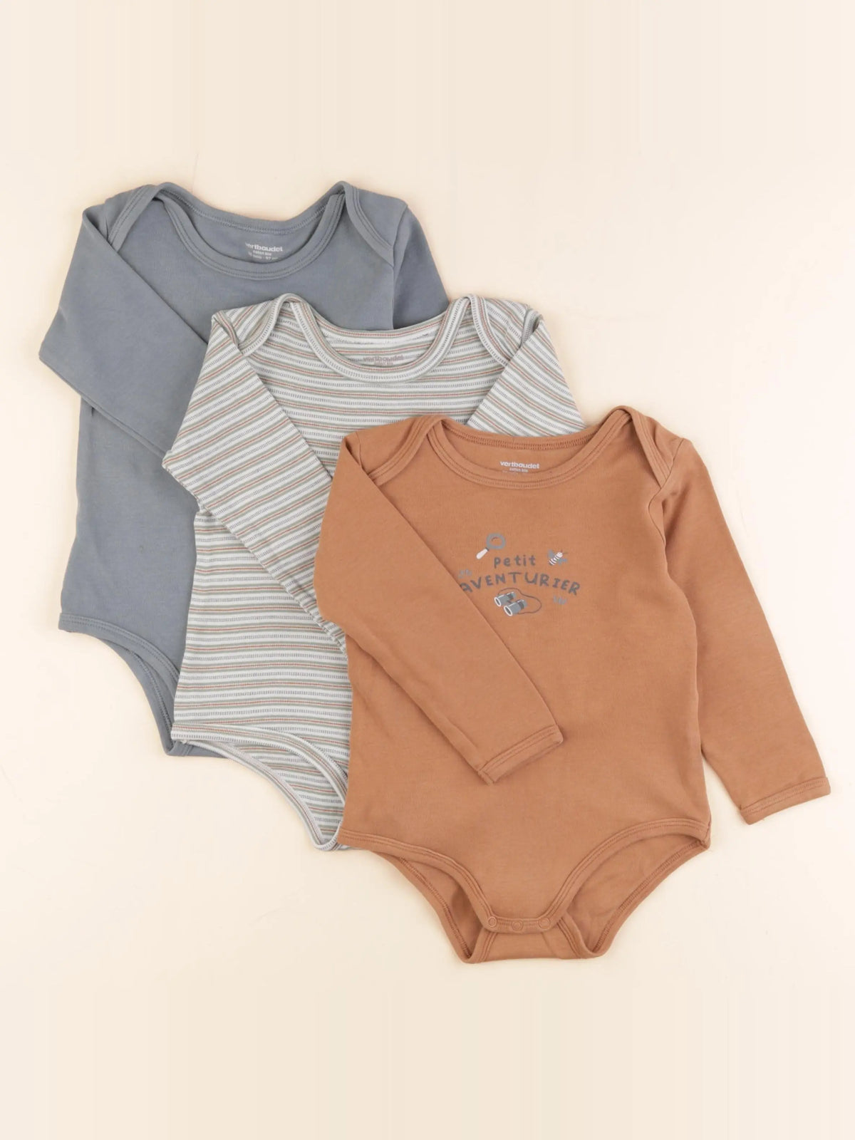 Vertbaudet - lot de 3 bodies en coton multicolore - 36 mois