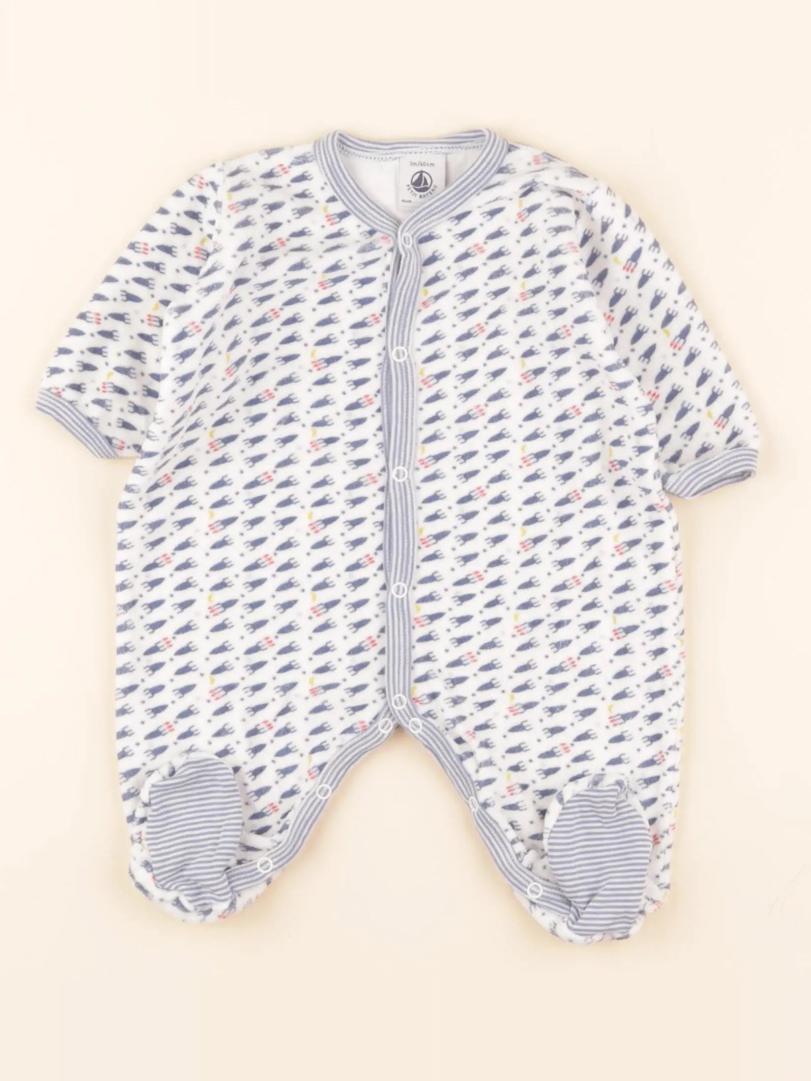 Pyjama velours blanc, bleu