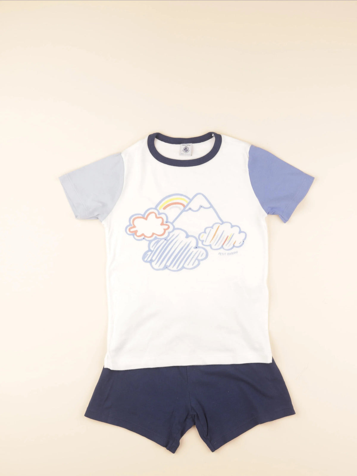 Pyjama coton blanc, bleu
