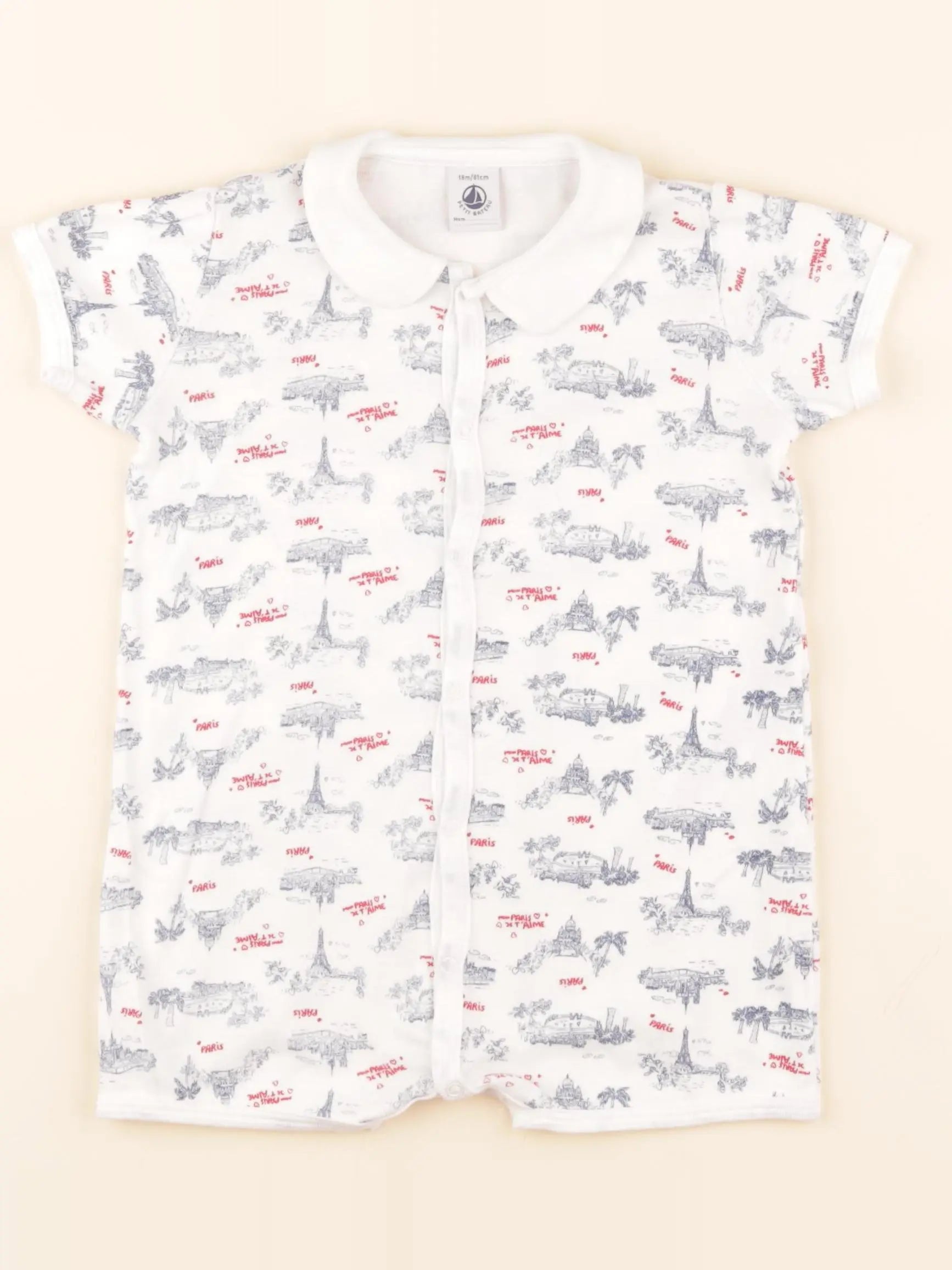 Pyjama coton blanc, bleu