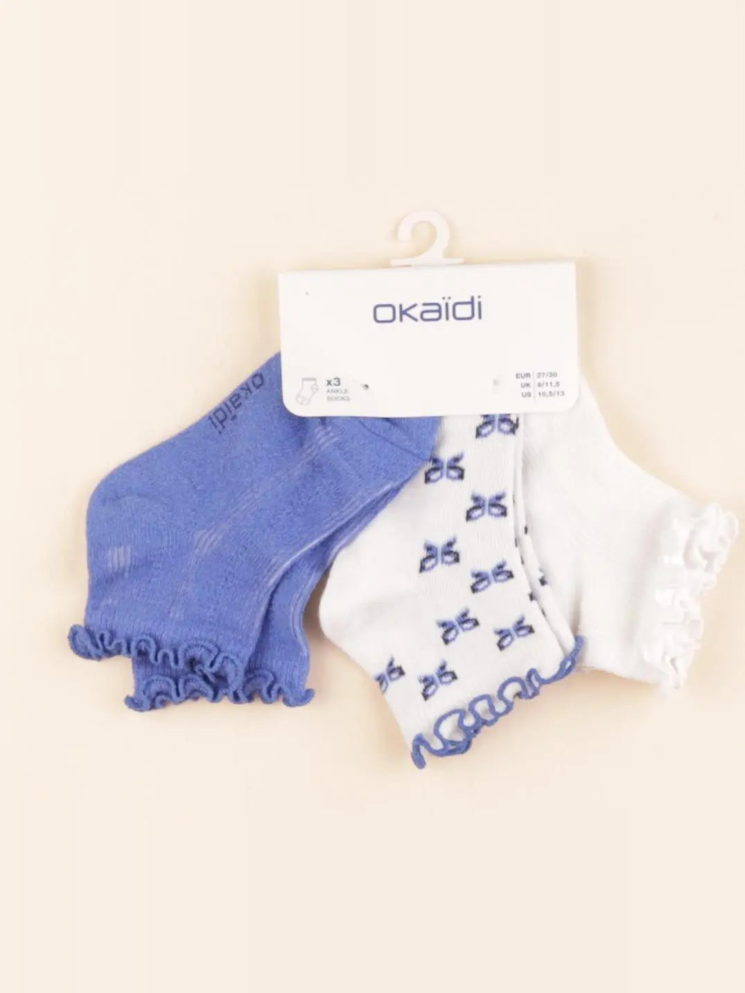Okaidi - lot de 3 chaussettes bleu, blanc - 6/8 ans 27/30