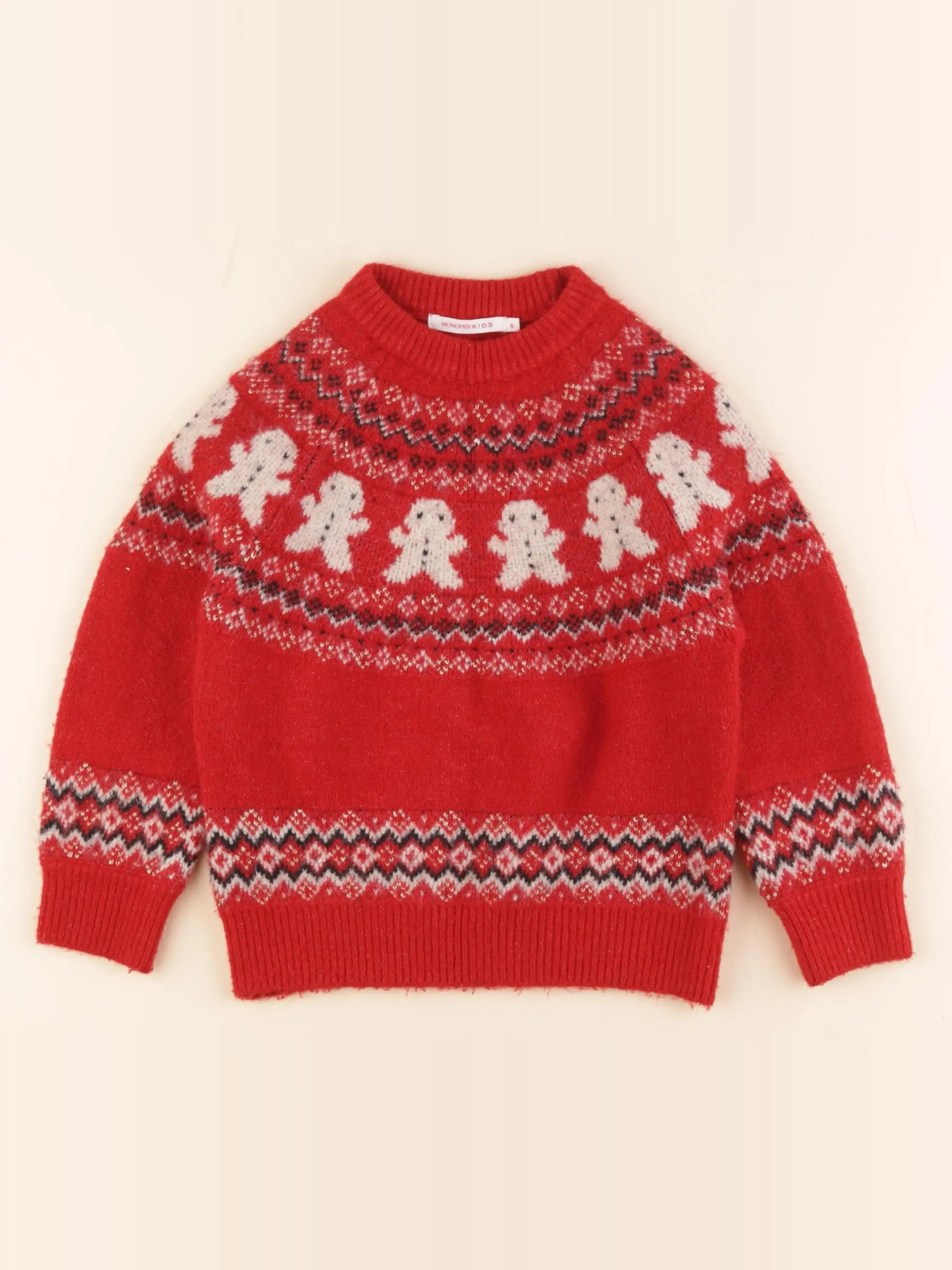 Monoprix - pull rouge, or - 5 ans