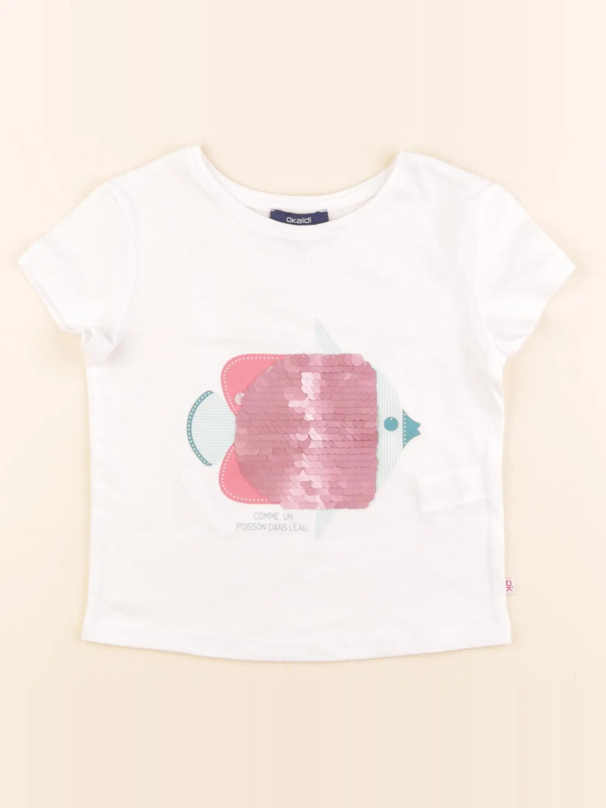 Okaidi - tee-shirt blanc, rose - 3 ans