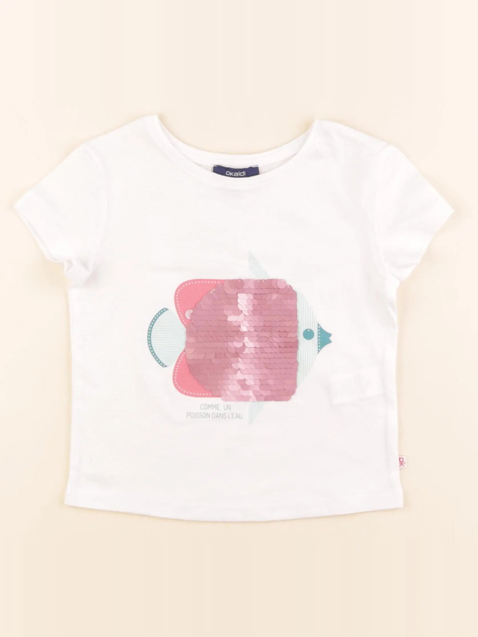 Okaidi - tee-shirt blanc, rose - 3 ans