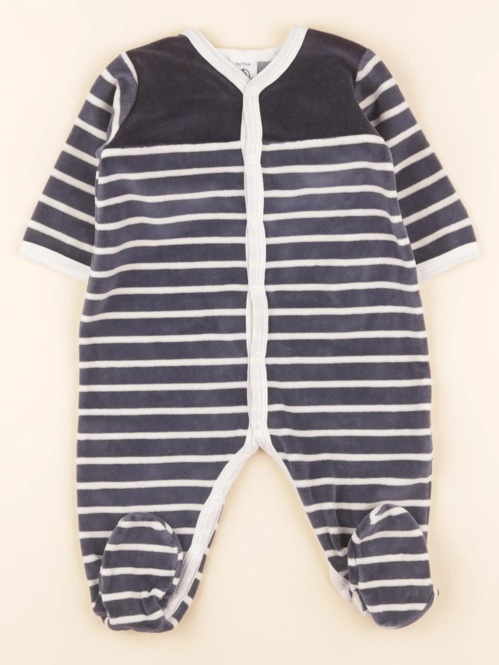 Pyjama velours bleu, blanc