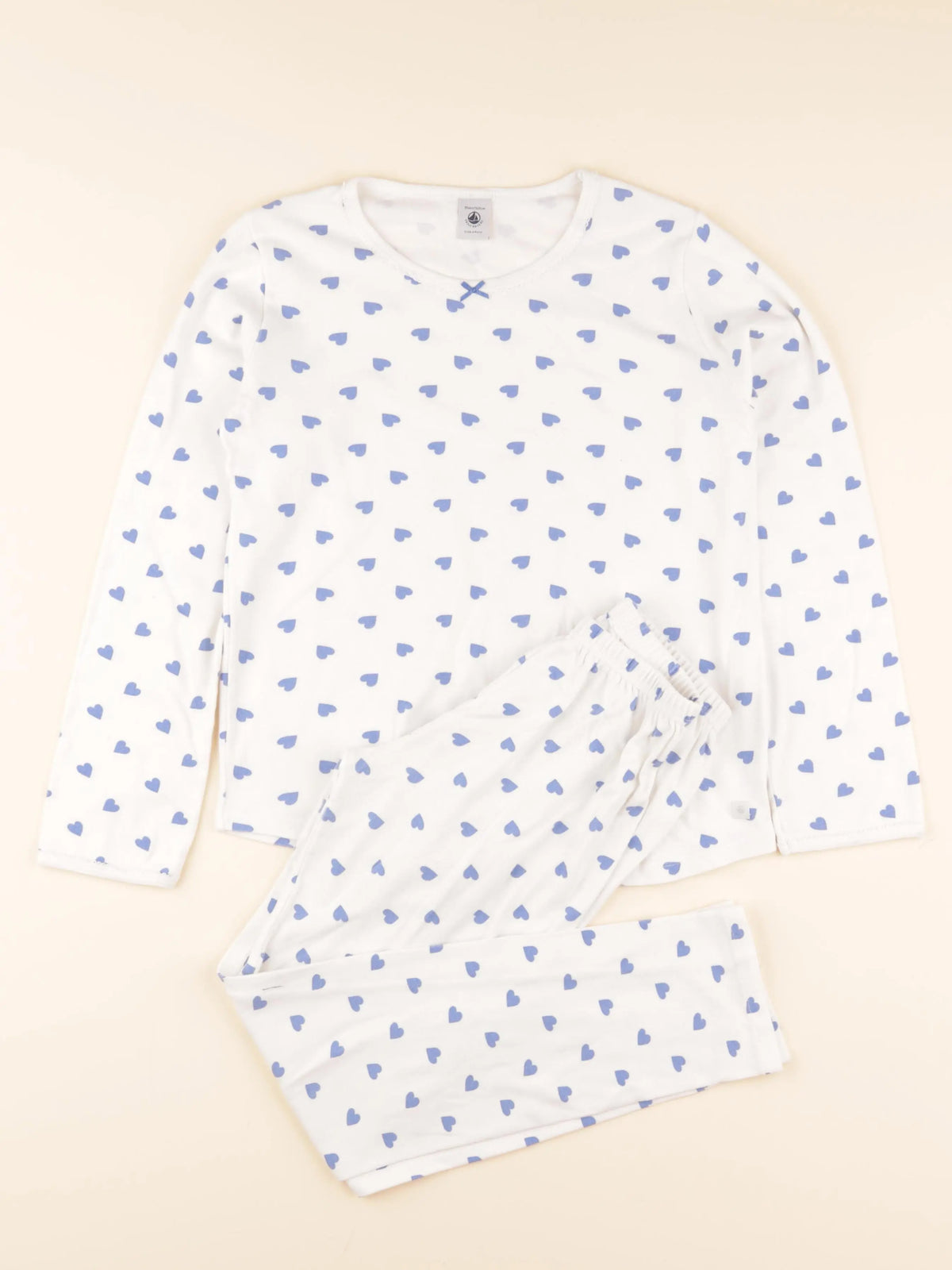Pyjama coton blanc, bleu