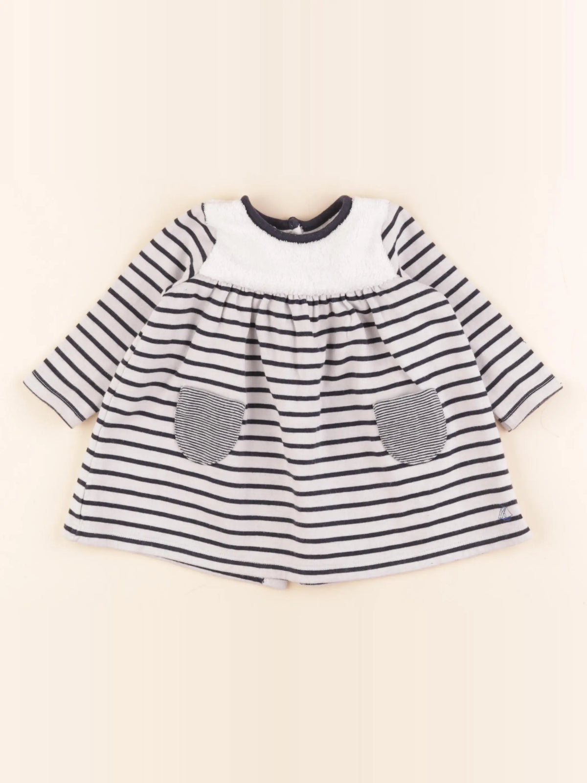 Petit Bateau - robe bleu, blanc - 6 mois
