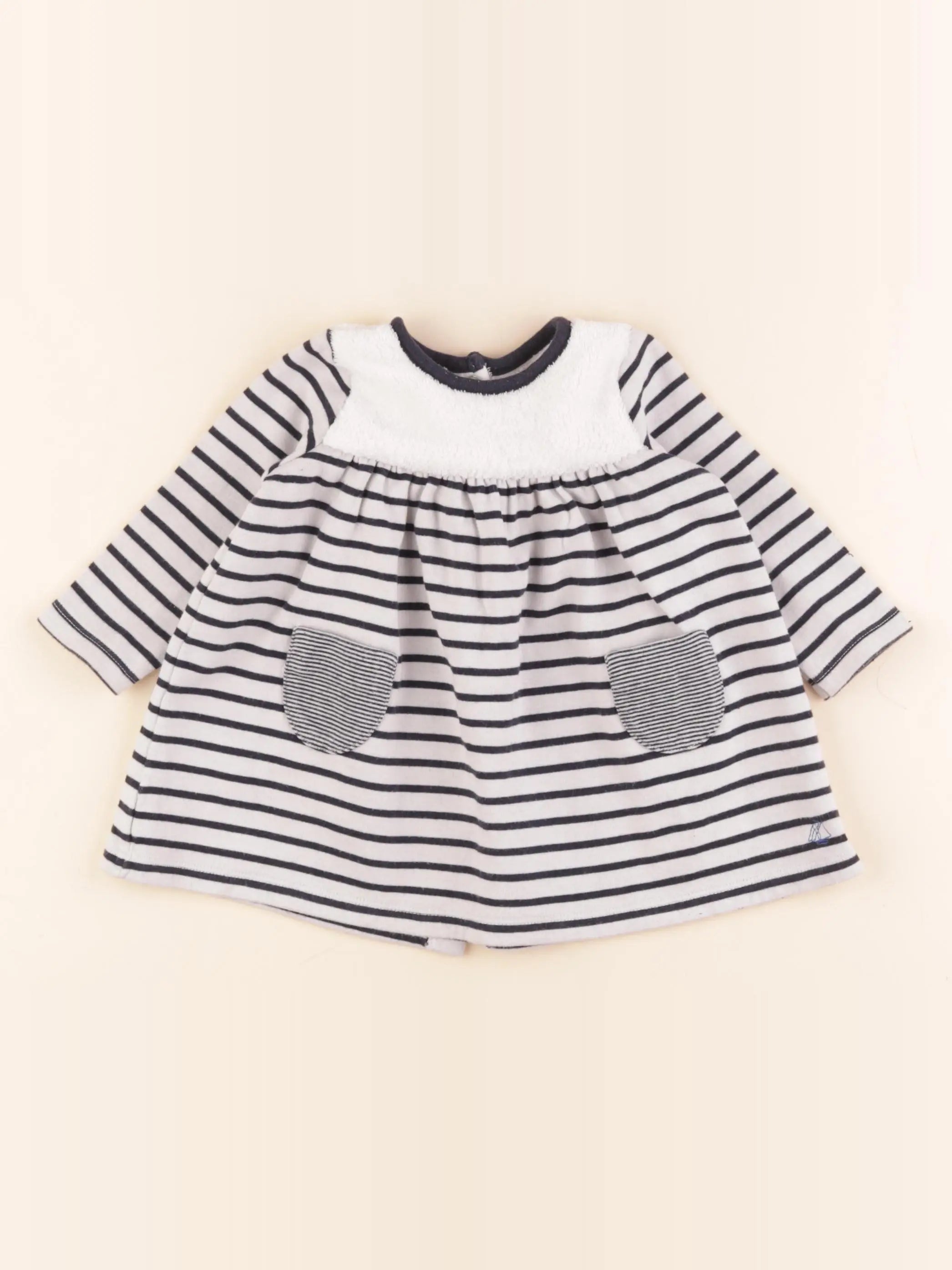 Petit Bateau - robe bleu, blanc - 6 mois