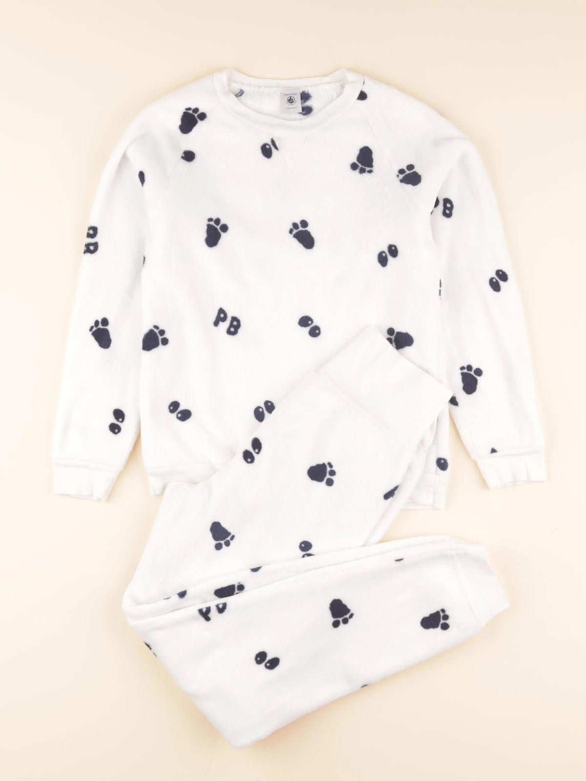 Pyjama velours bleu, blanc
