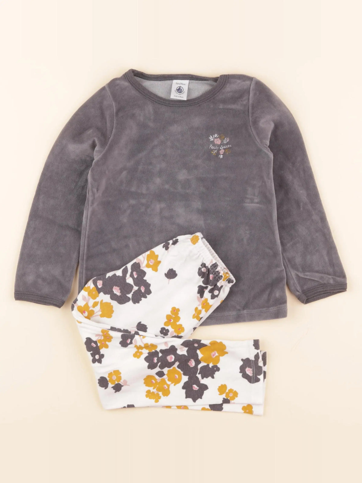 Pyjama velours gris, jaune
