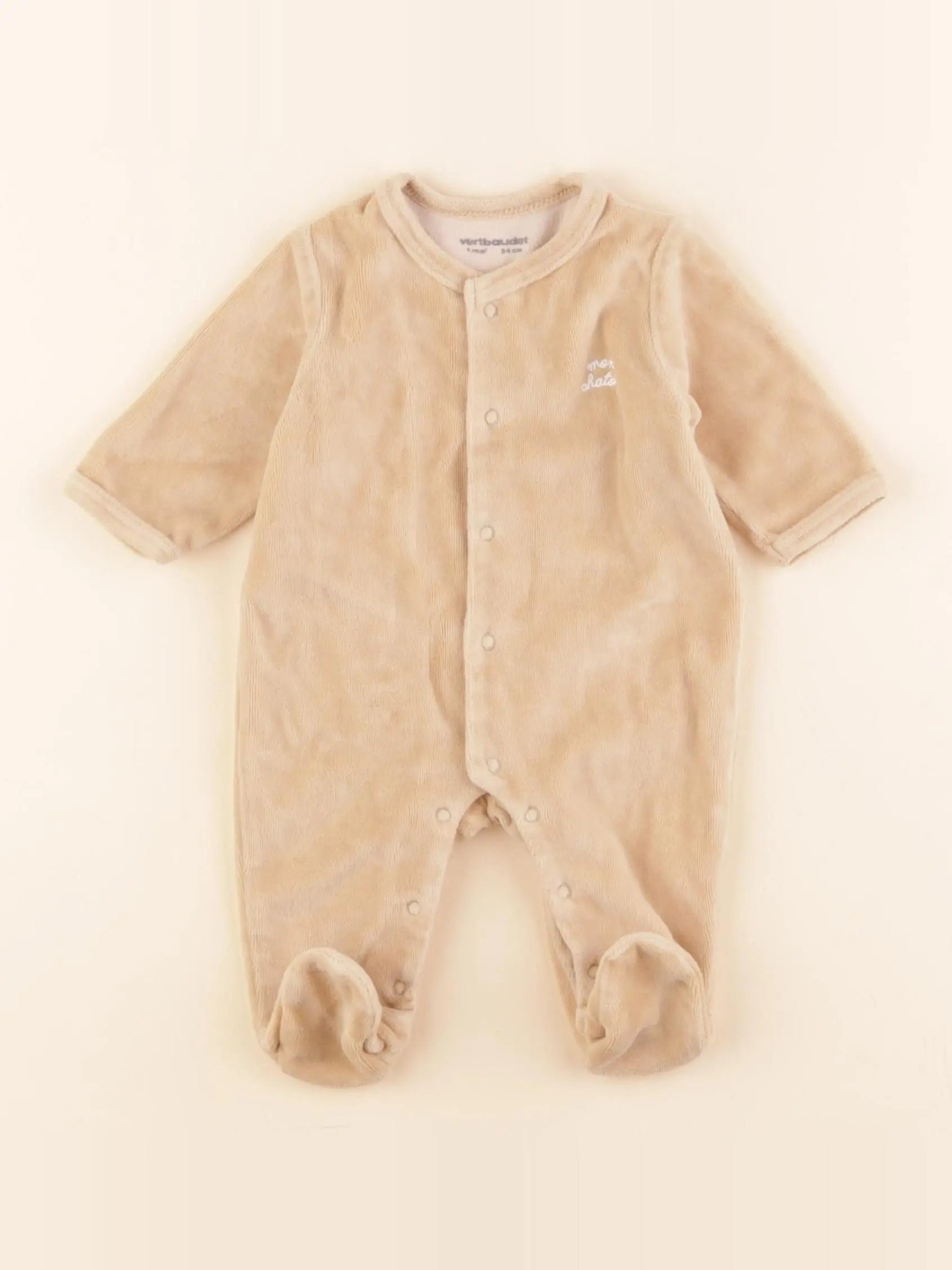 Vertbaudet - pyjama velours beige - 1 mois