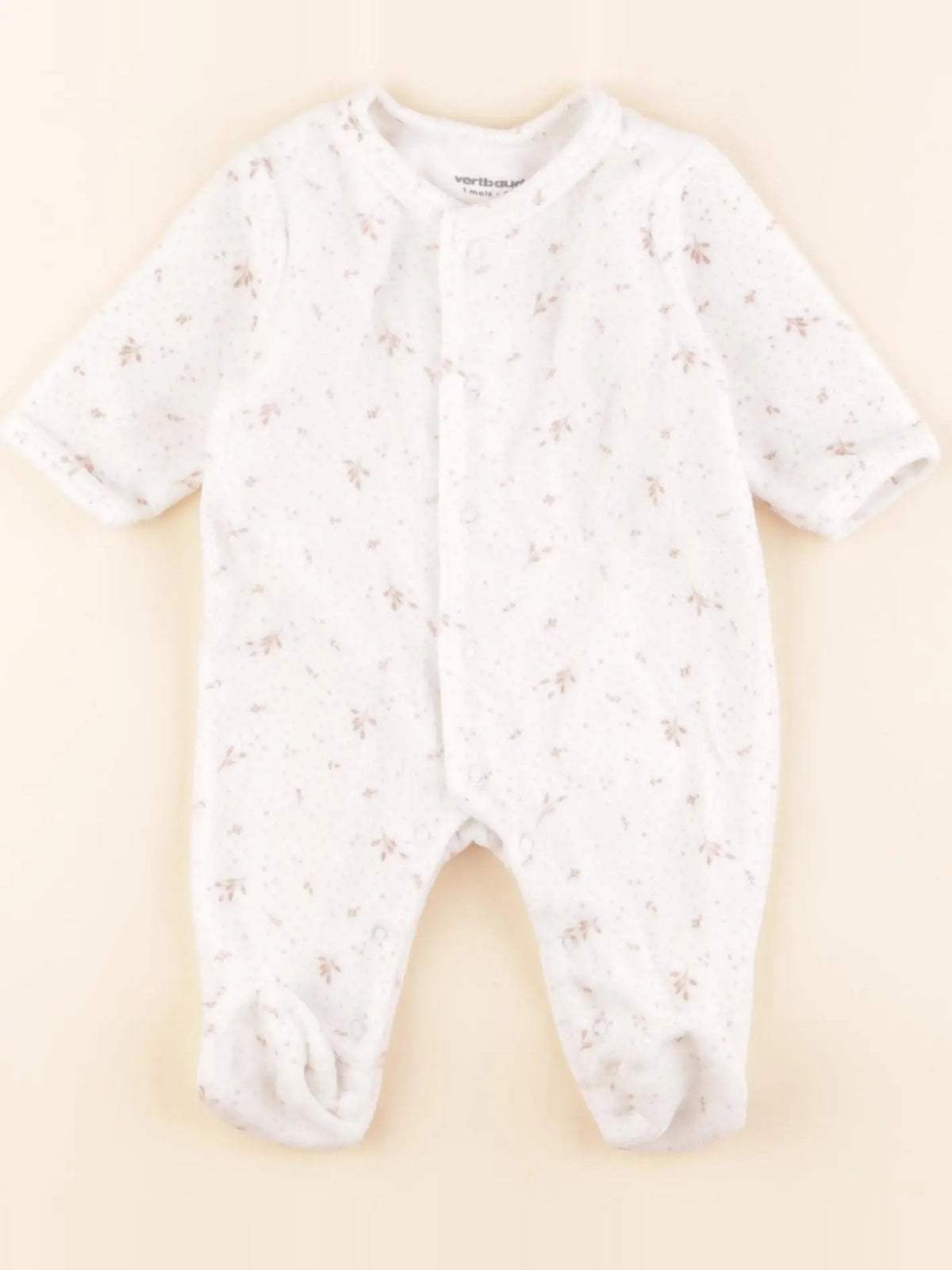 Vertbaudet - pyjama velours blanc, rose - 1 mois