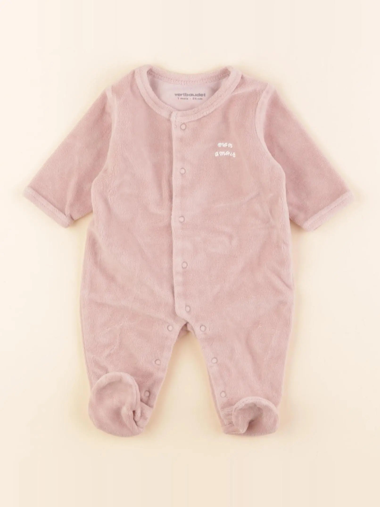 Vertbaudet - pyjama velours rose - 1 mois