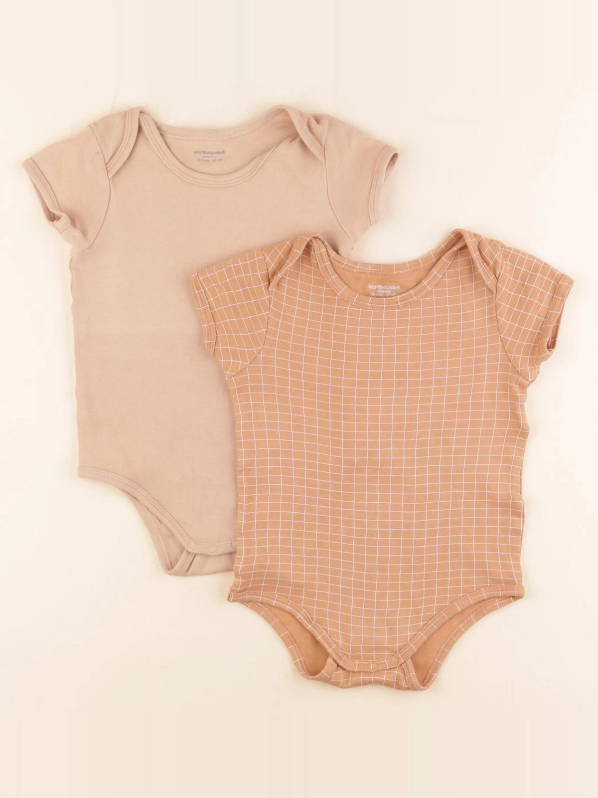 Vertbaudet - lot de 2 bodies en coton beige, marron - 3 ans