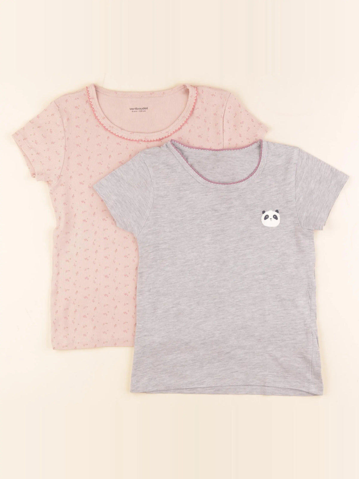 Vertbaudet - lot de 2 maillots de corps gris, rose - 8 ans