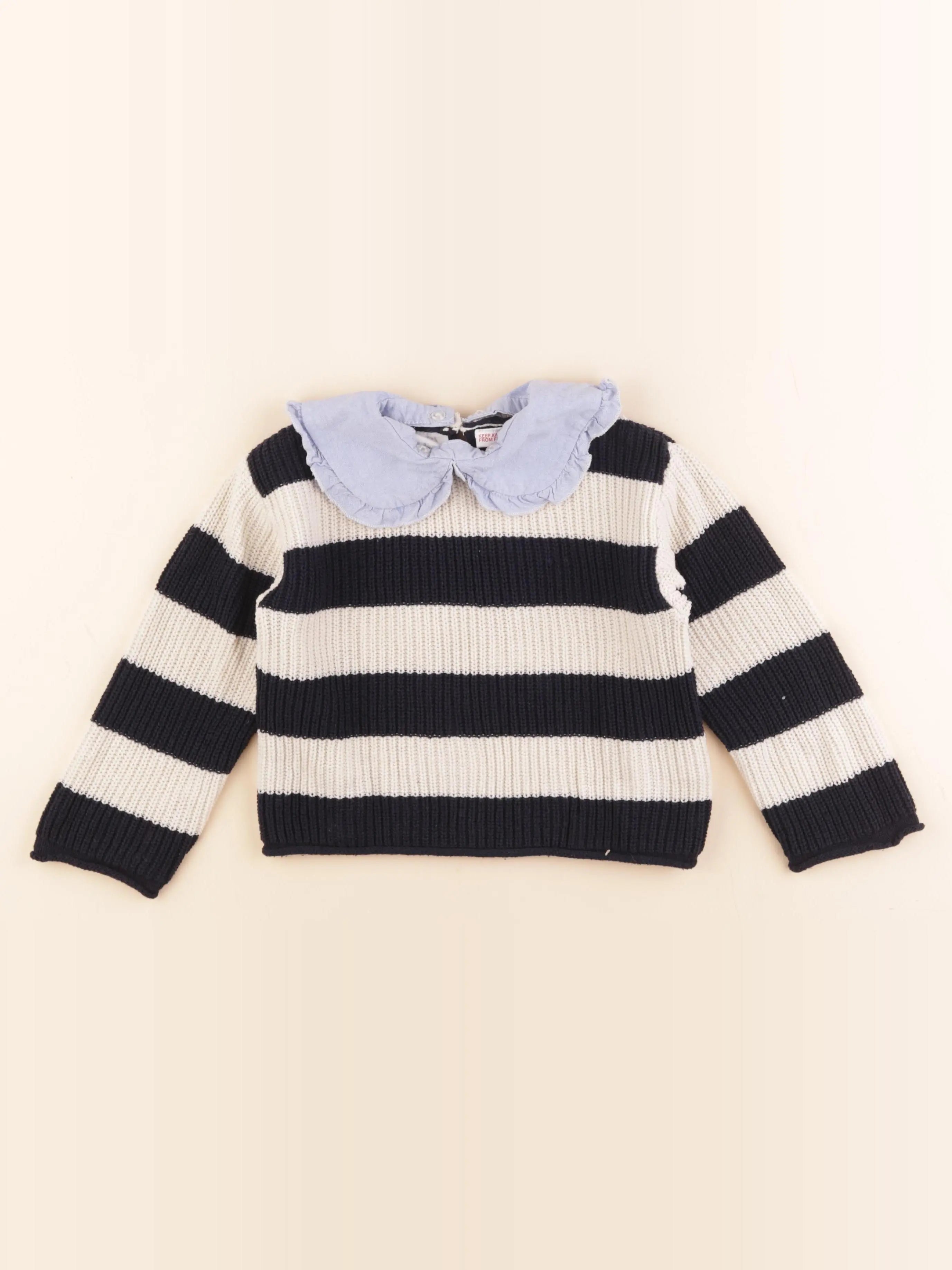 Zara - pull blanc, bleu - 3 ans