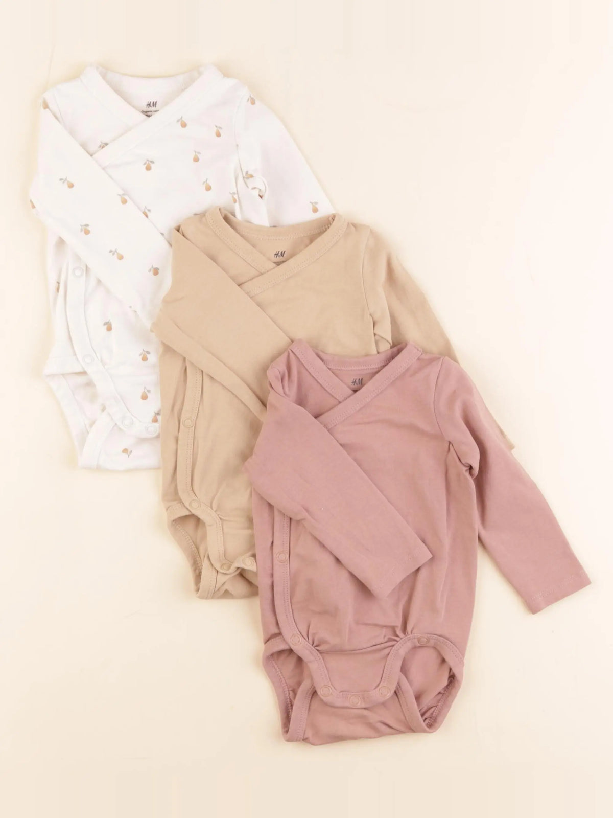 H&M - lot de 3 bodies en coton beige - 2/4 mois