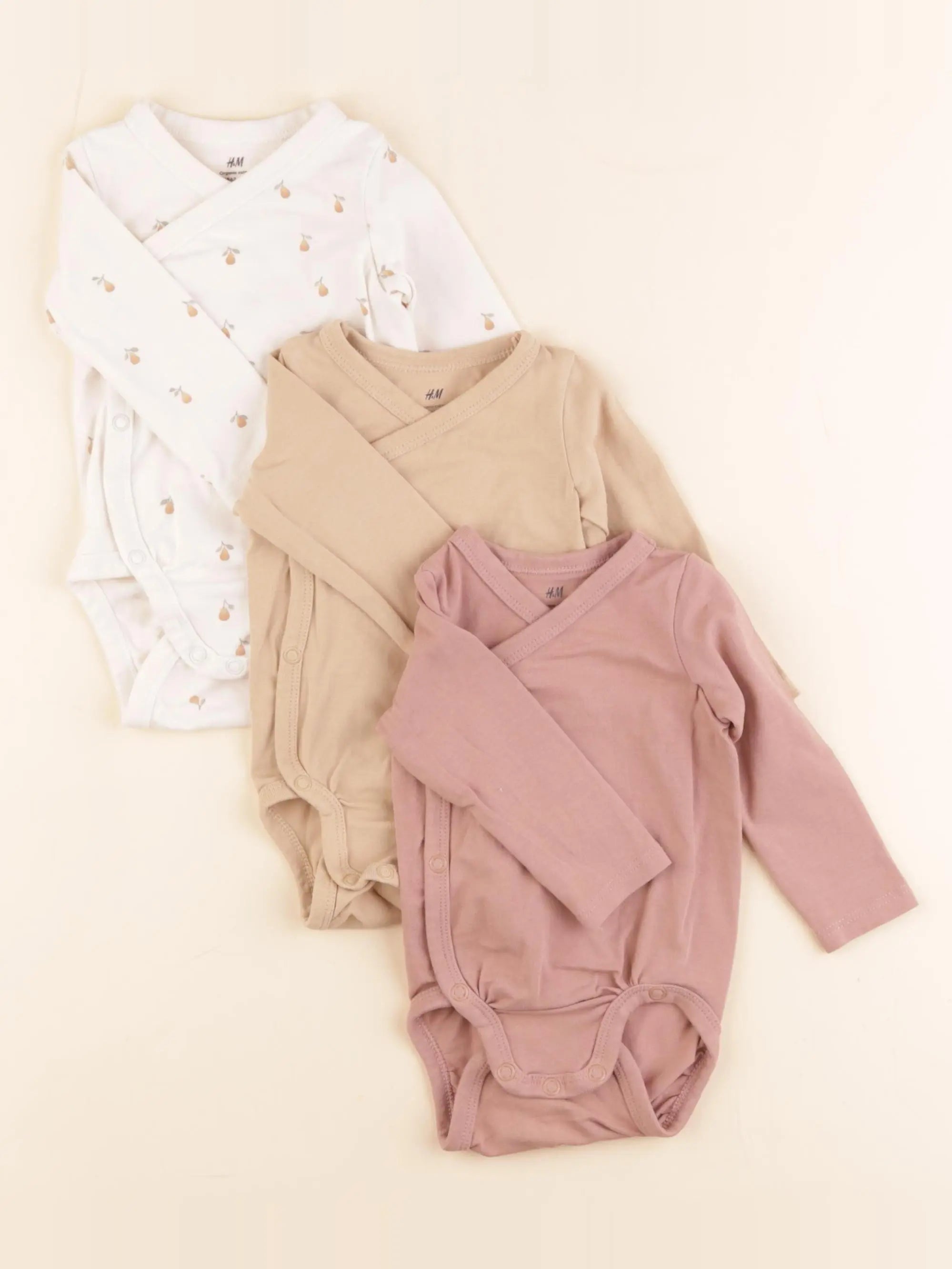 H&M - lot de 3 bodies en coton beige - 2/4 mois