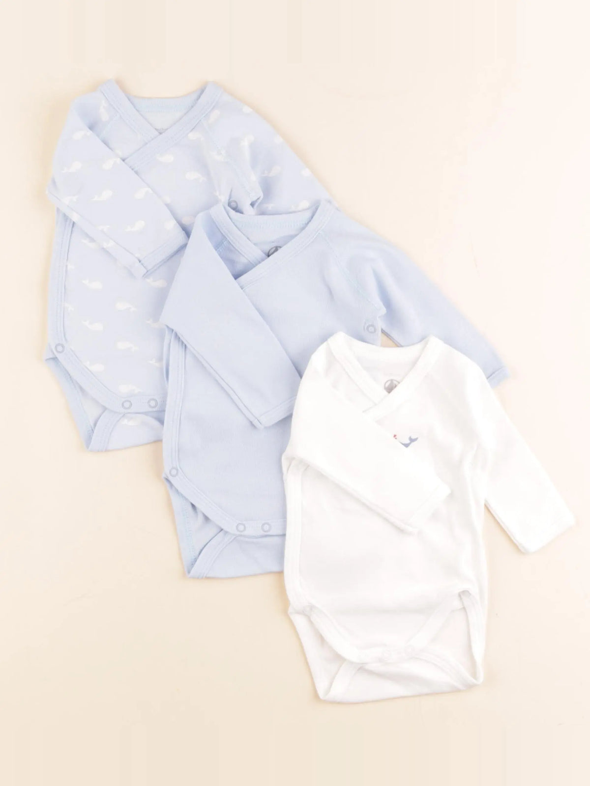 Petit Bateau - lot de 3 bodies en coton bleu - 1 mois