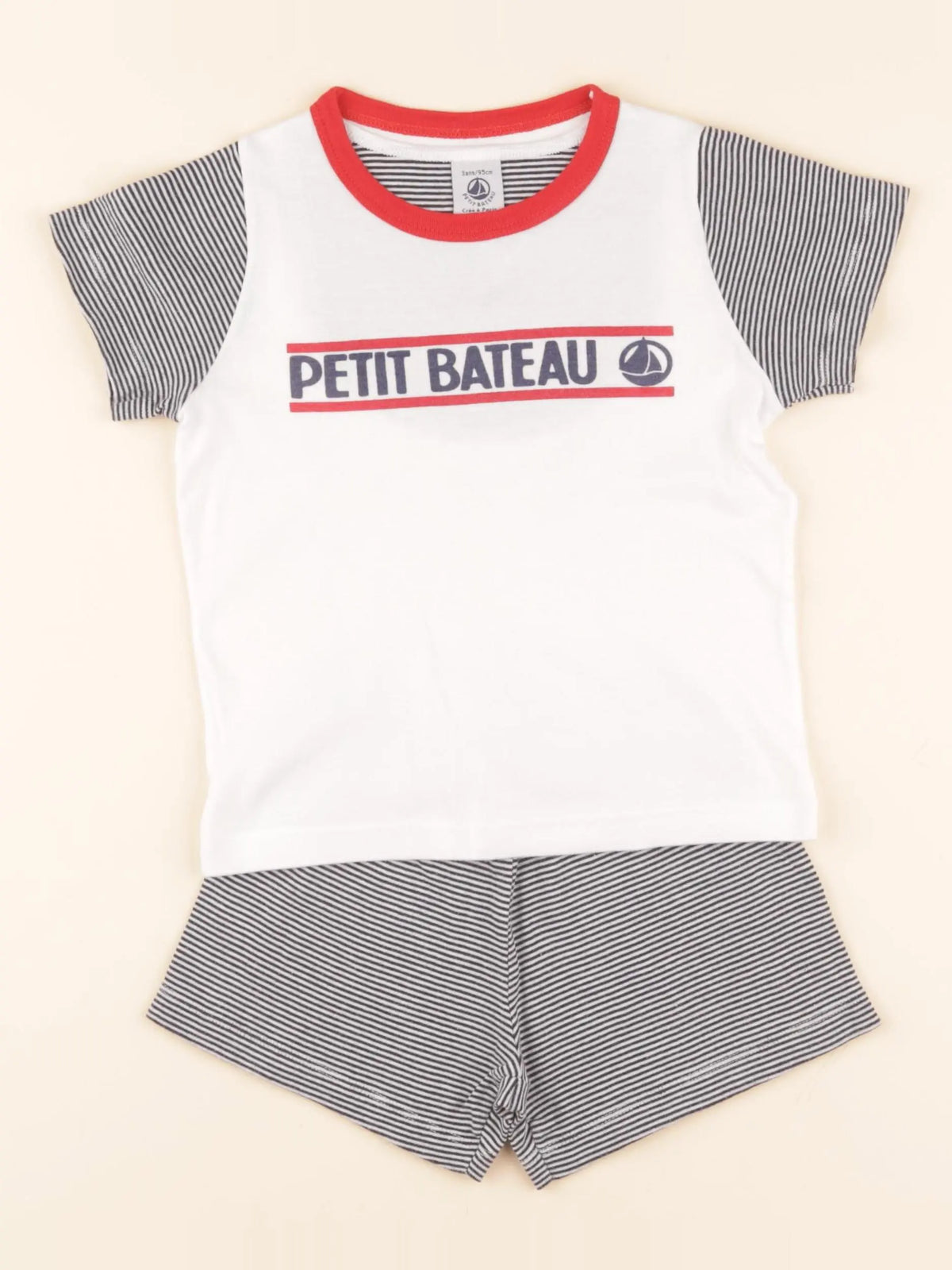 Pyjama coton blanc, bleu