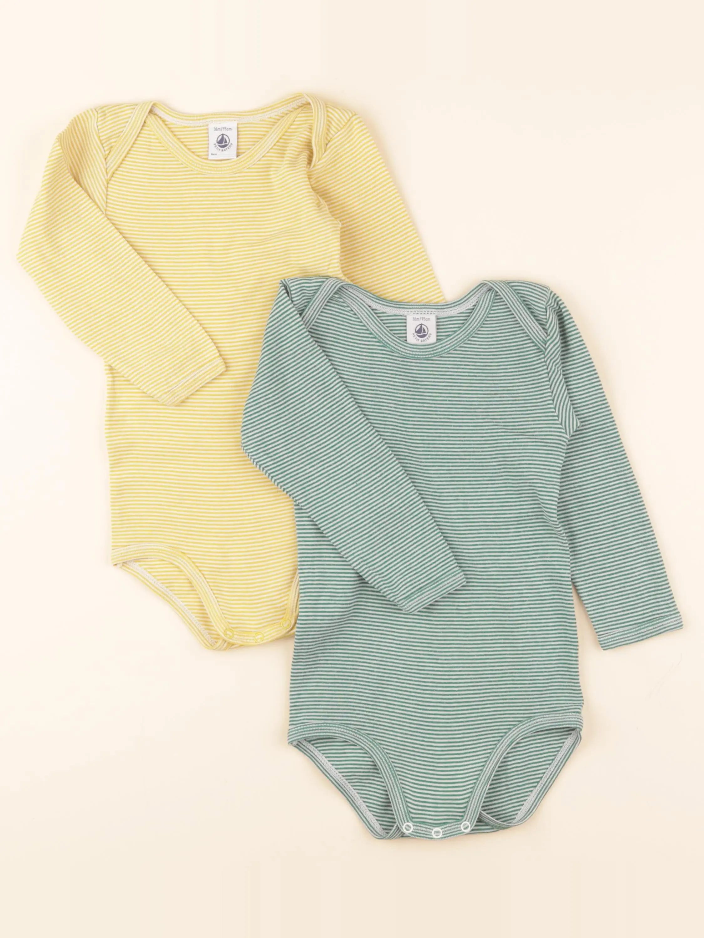 Lot de 2 bodies en coton vert, jaune