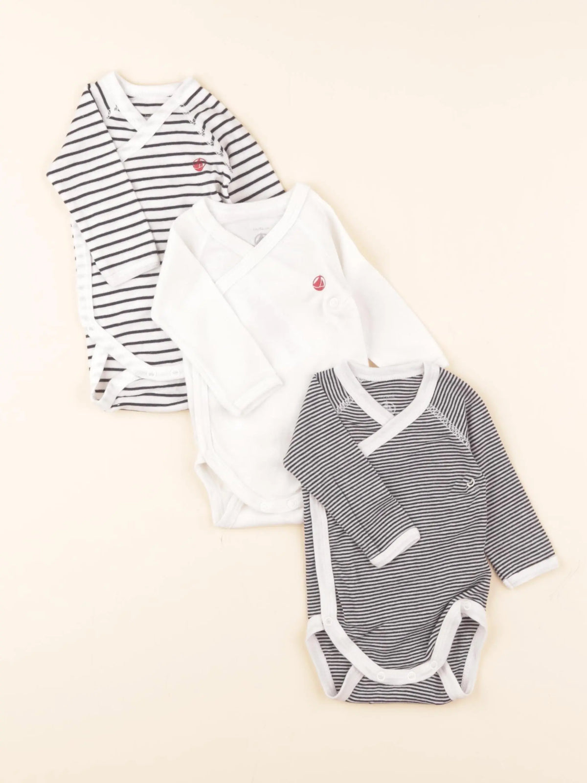 Lot de 3 bodies en coton blanc, bleu