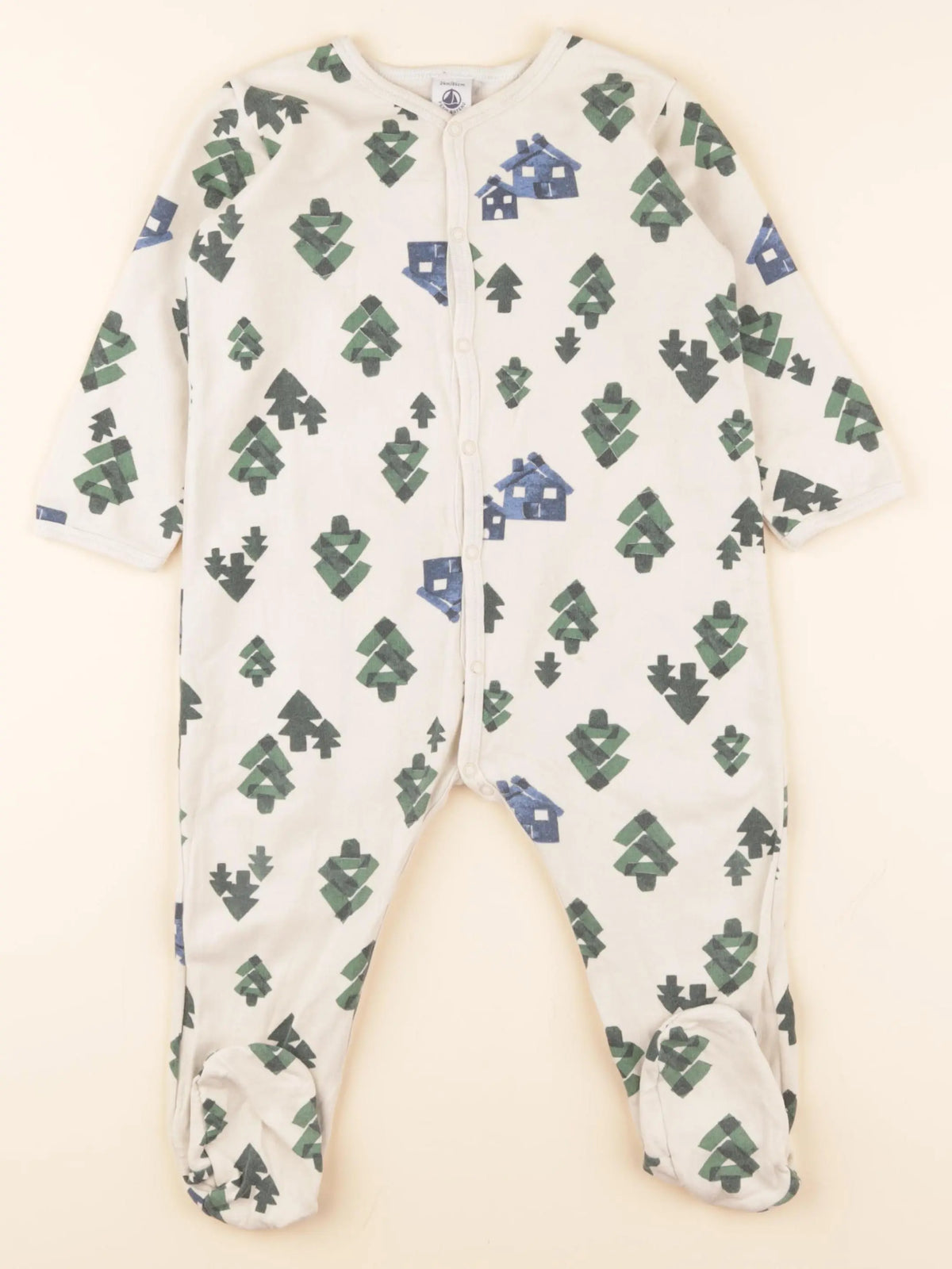 Pyjama coton blanc, vert