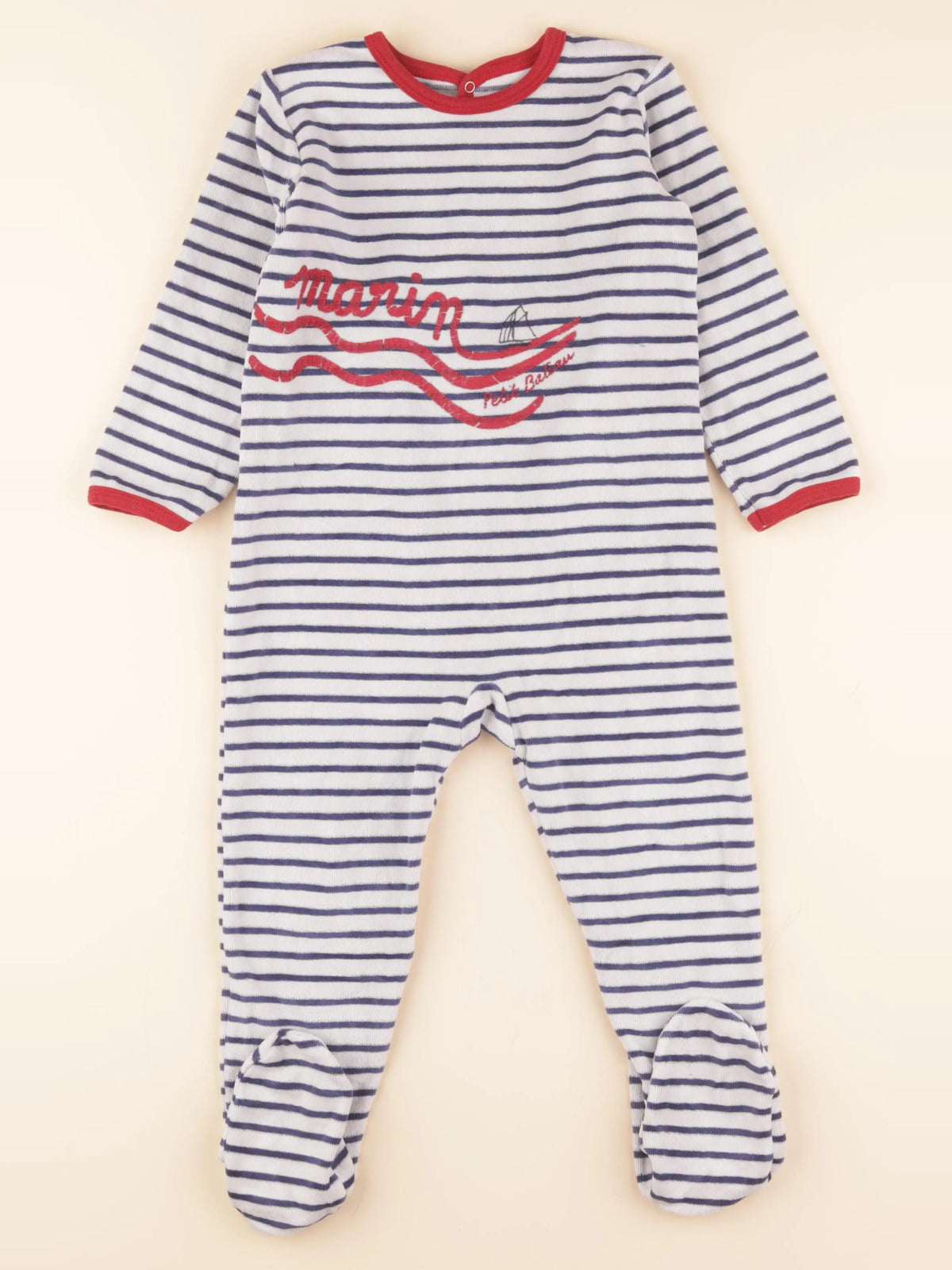 Pyjama velours bleu, blanc