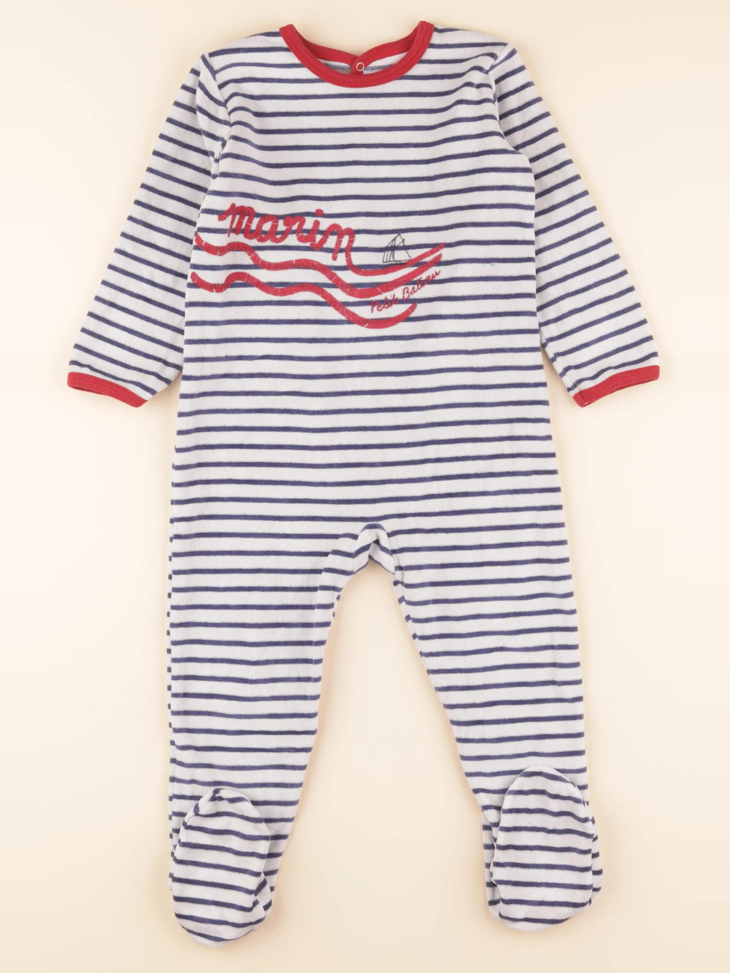 Pyjama velours bleu, blanc