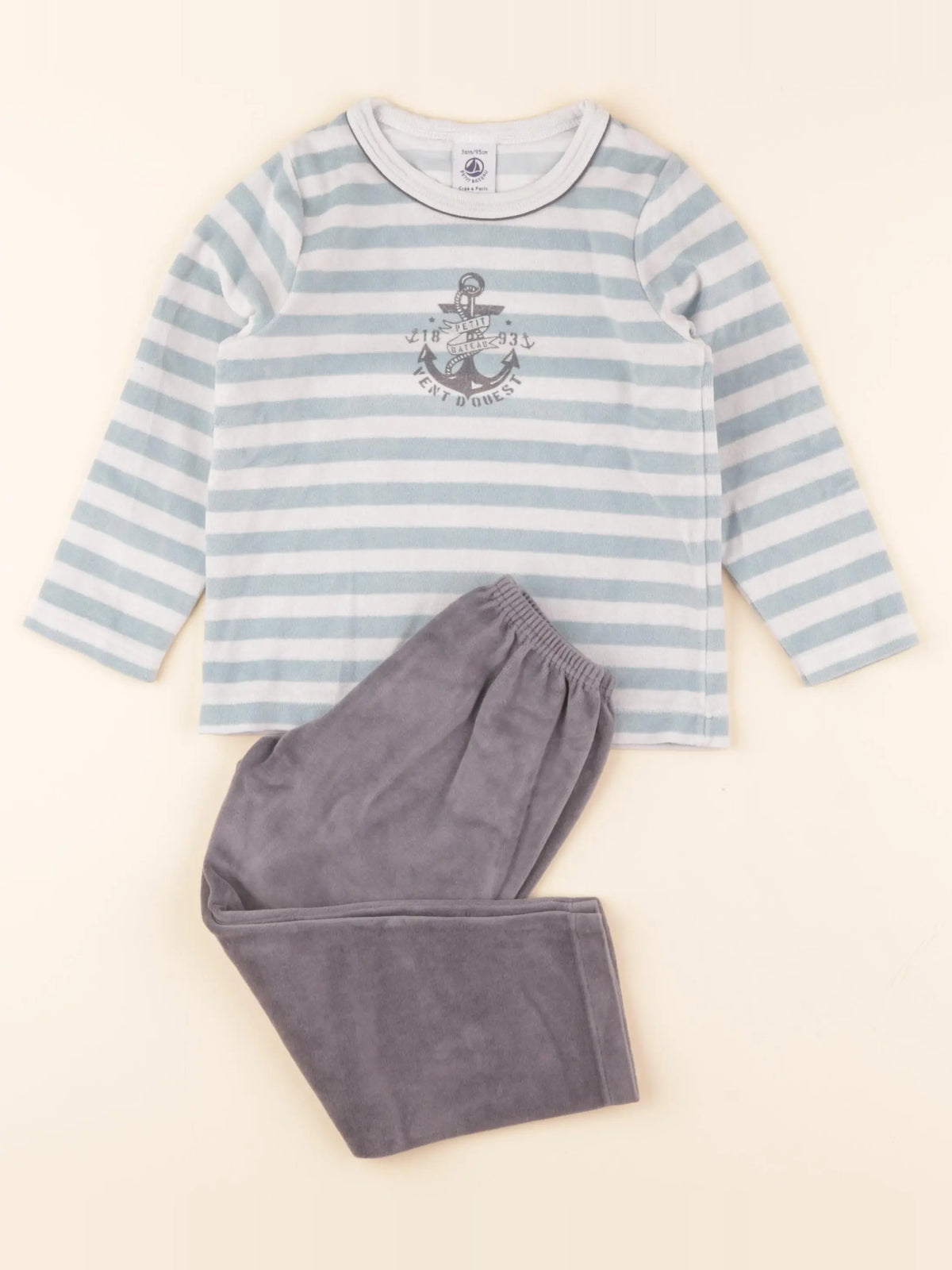 Pyjama velours bleu, gris