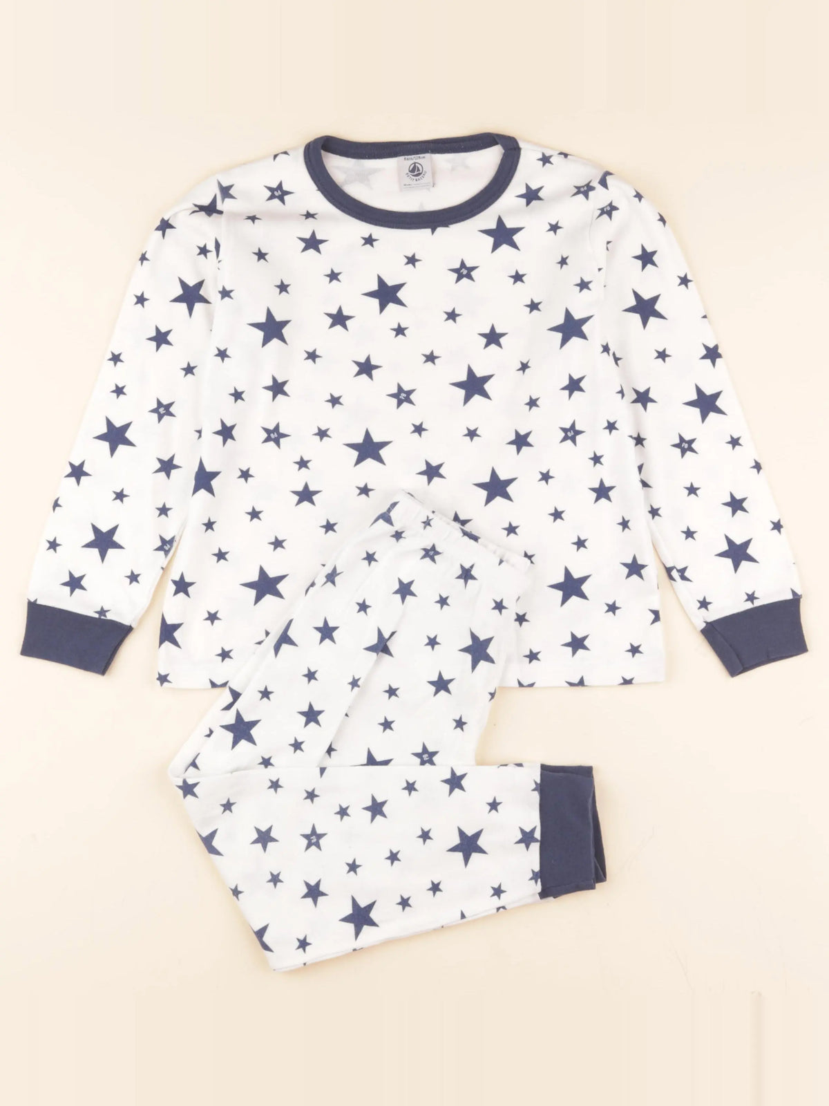 Pyjama coton blanc, bleu