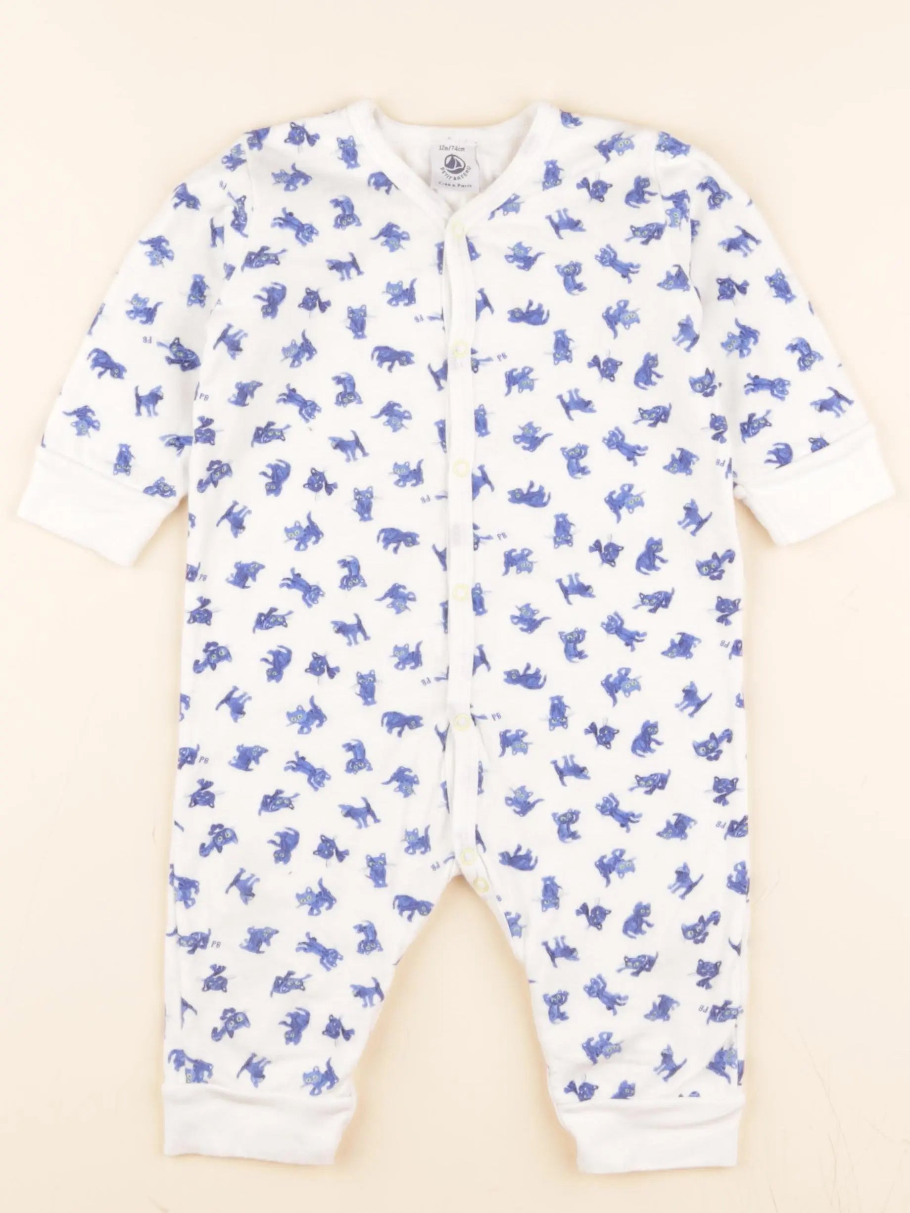 Pyjama coton blanc, bleu