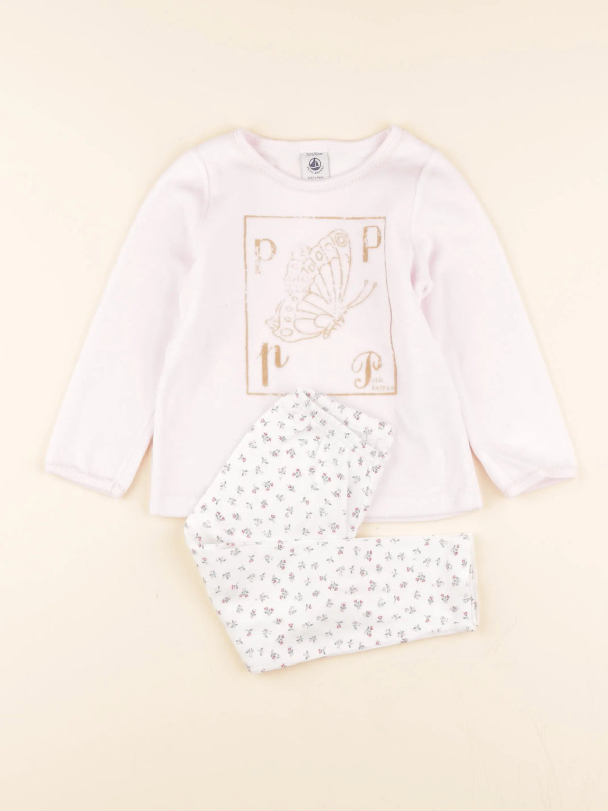 Pyjama velours blanc, rose