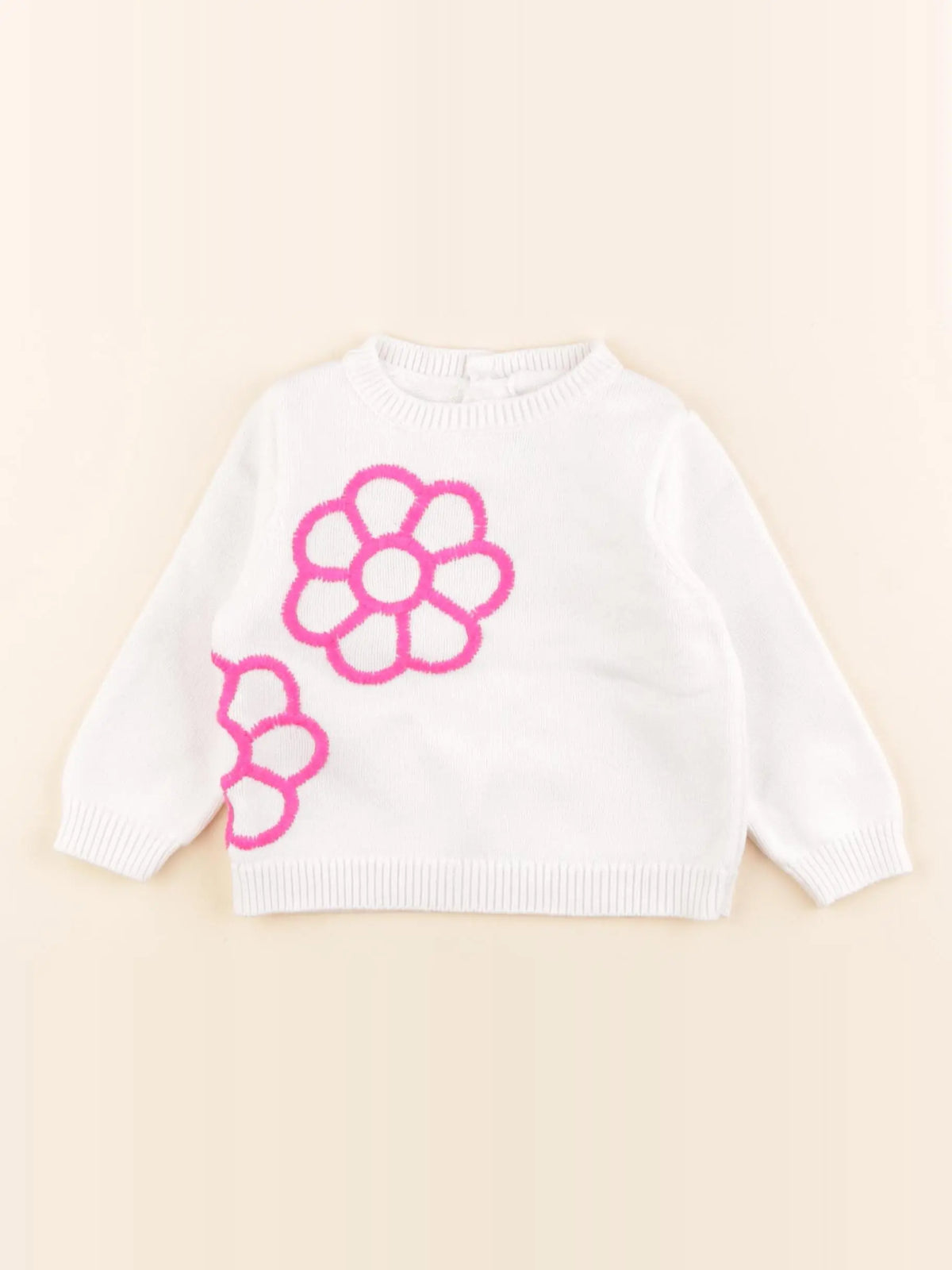 Jacadi - pull blanc, rose - 12 mois