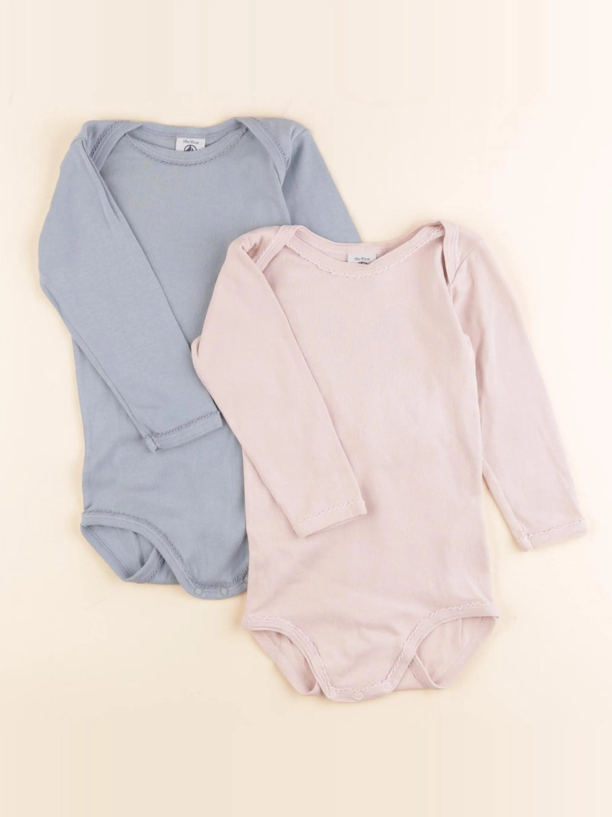 Petit Bateau - lot de 2 bodies en coton bleu, rose - 18 mois