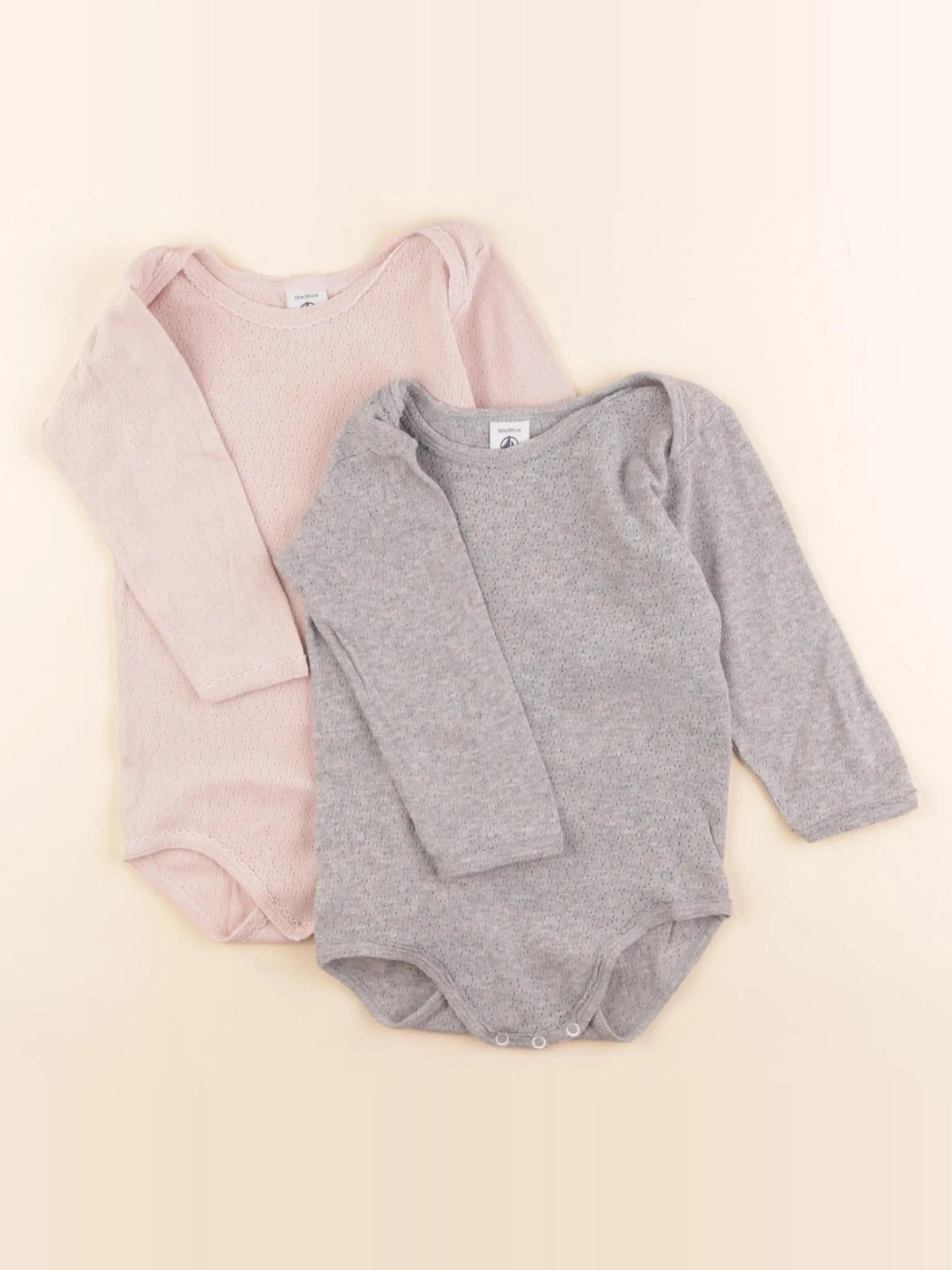 Petit Bateau - lot de 2 bodies en coton rose, gris - 18 mois